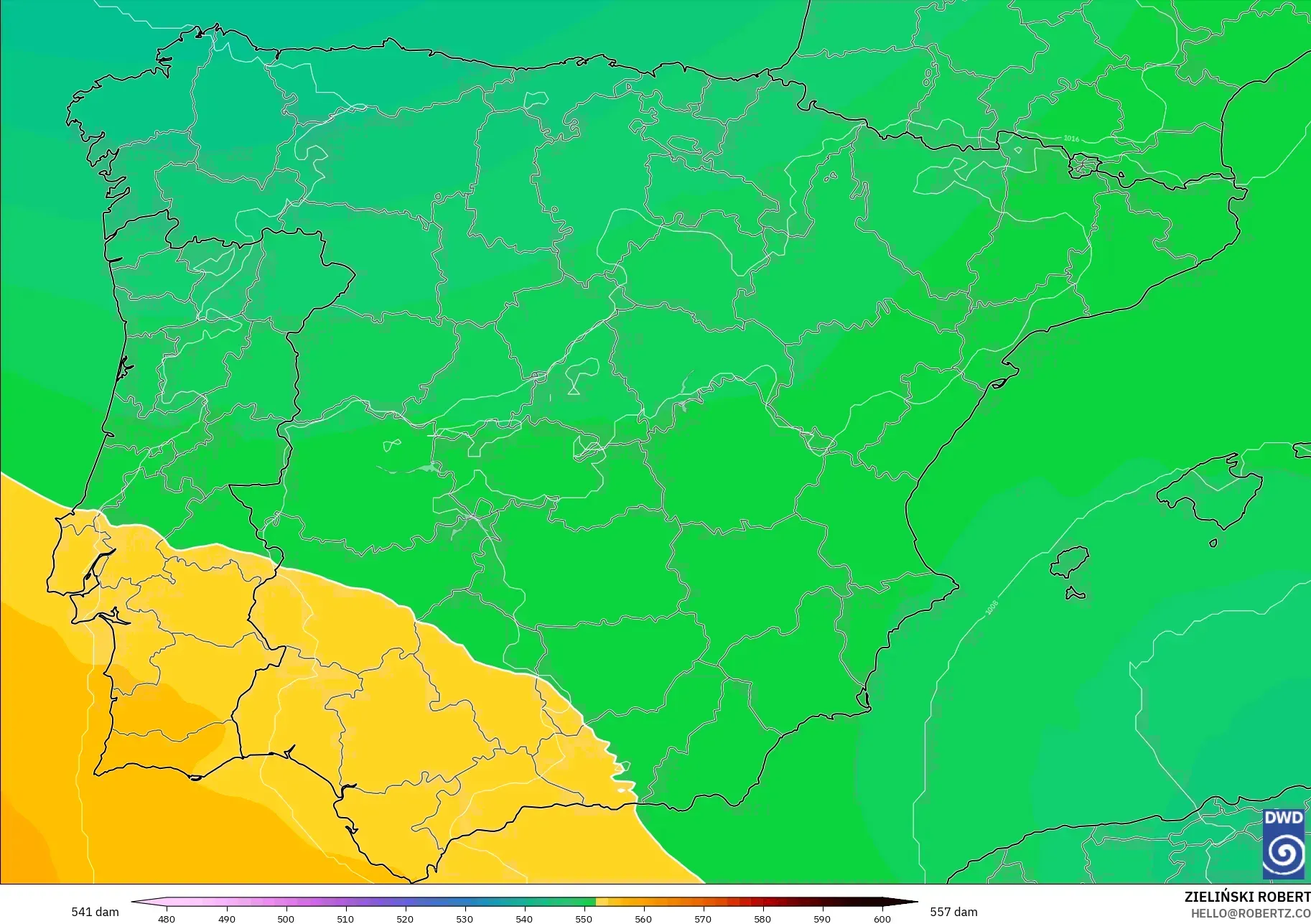 ICON model - Spanyol, Ketinggian geopotensial pada 500 hPa