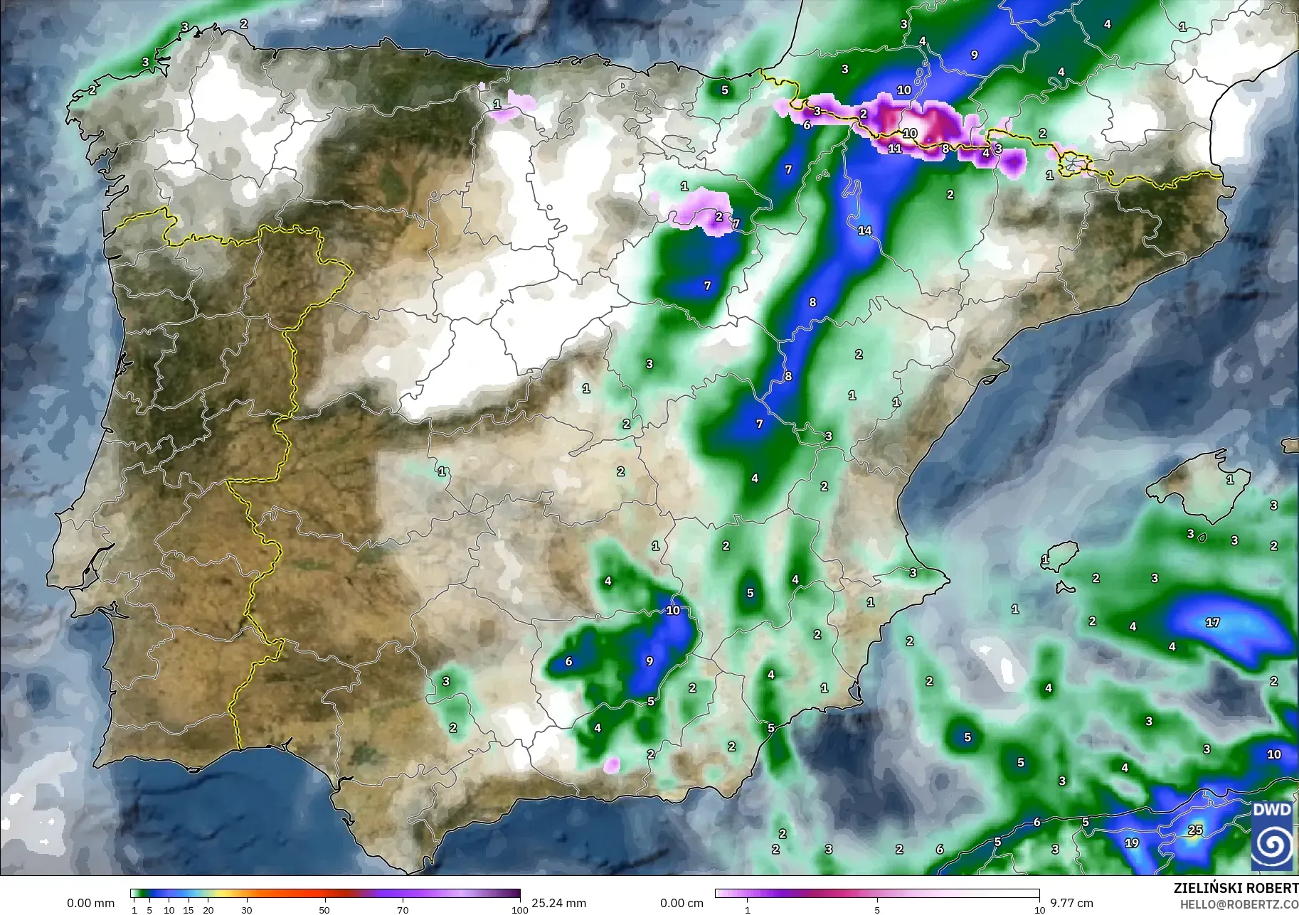 ICON model - Spanyol, Curah Hujan, Awan, dan Tekanan