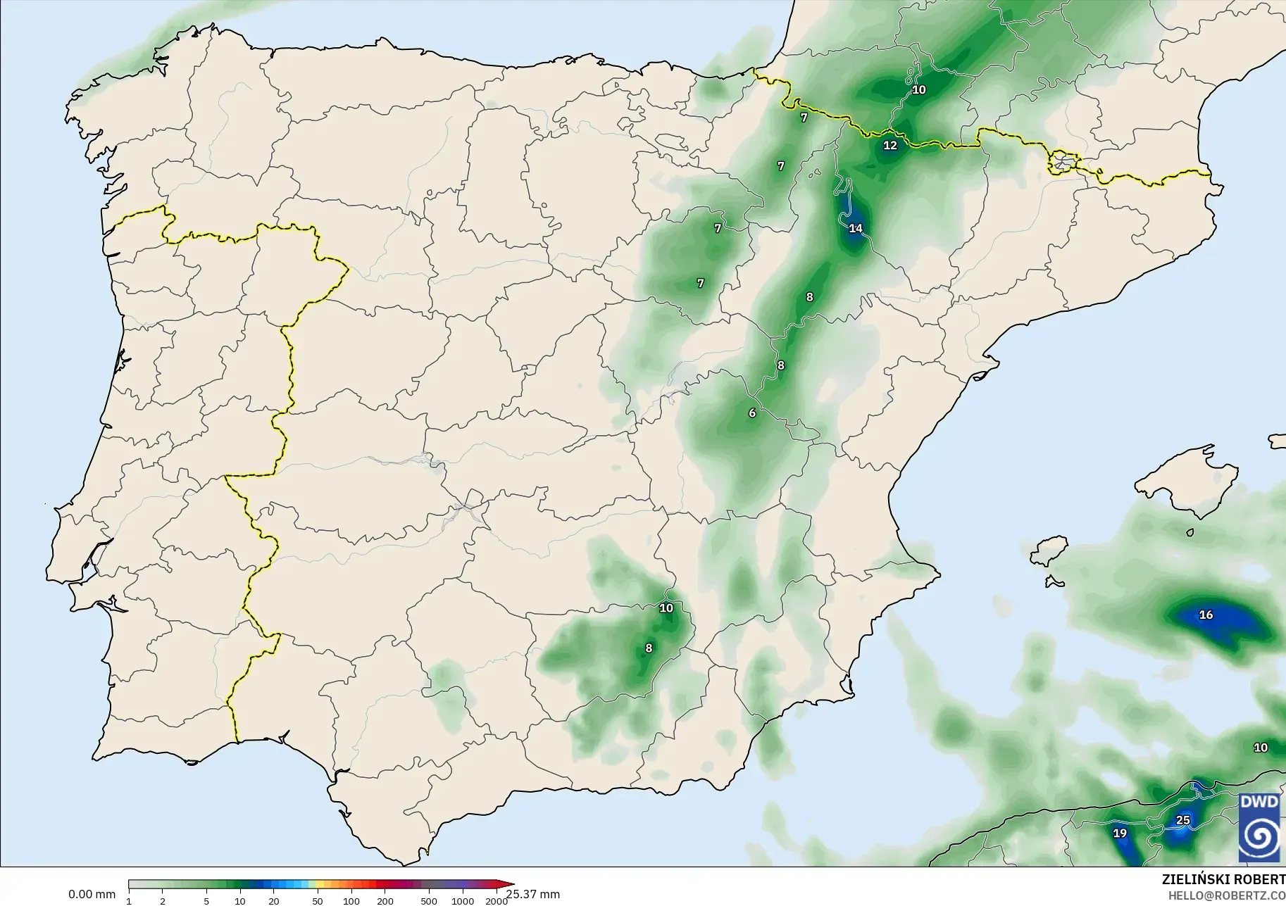 ICON model - Spanyol, Akumulasi Curah Hujan