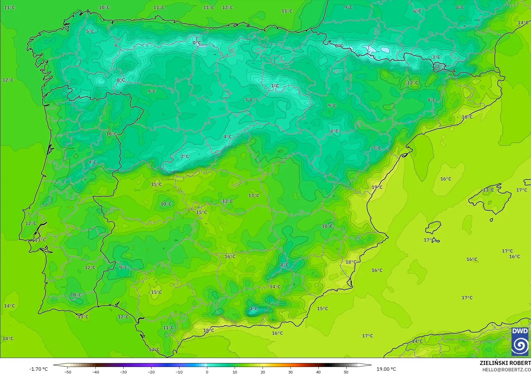 ICON model - Spanyol, Suhu 2 m