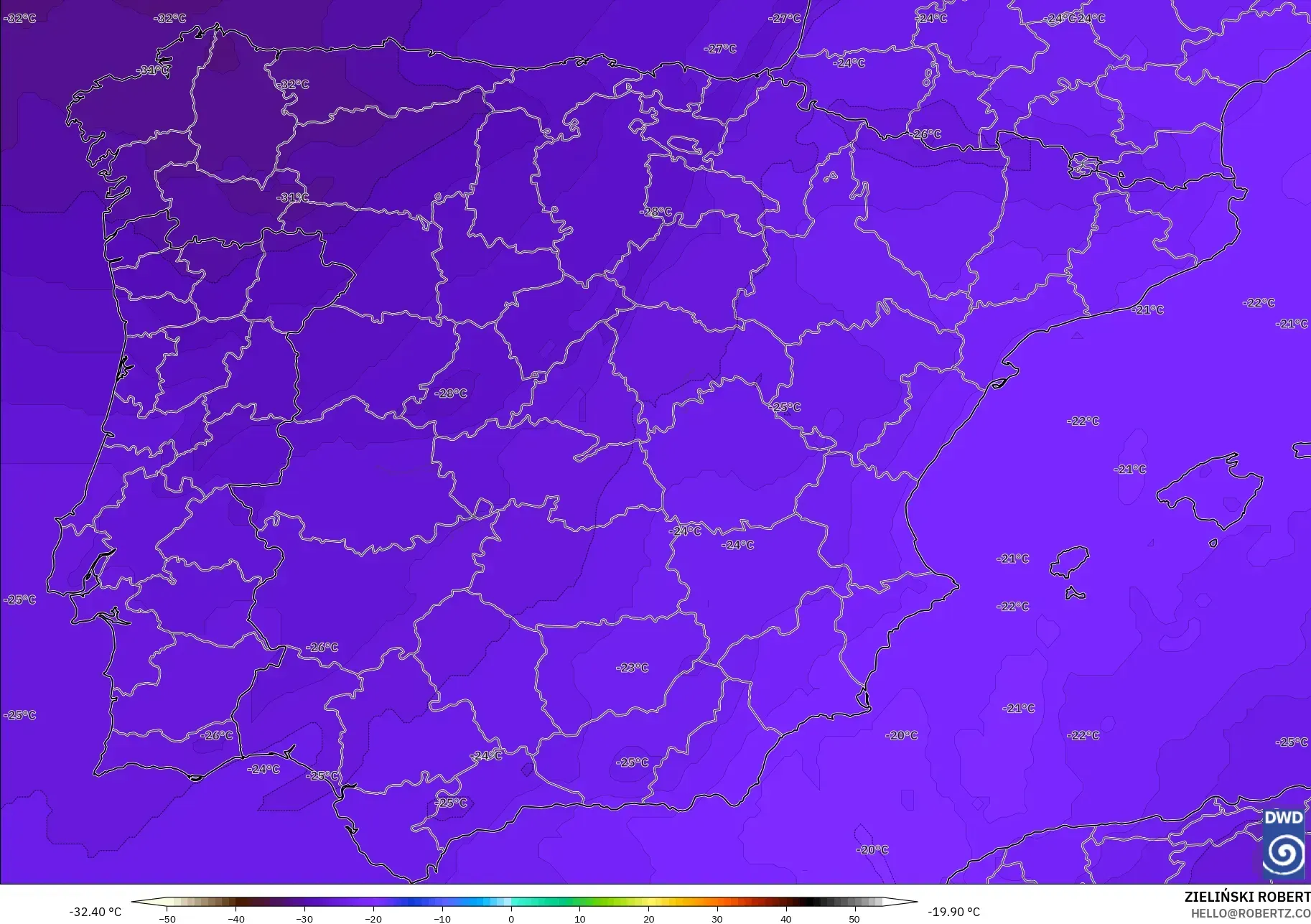 ICON model - Spanyol, Suhu 500 hPa