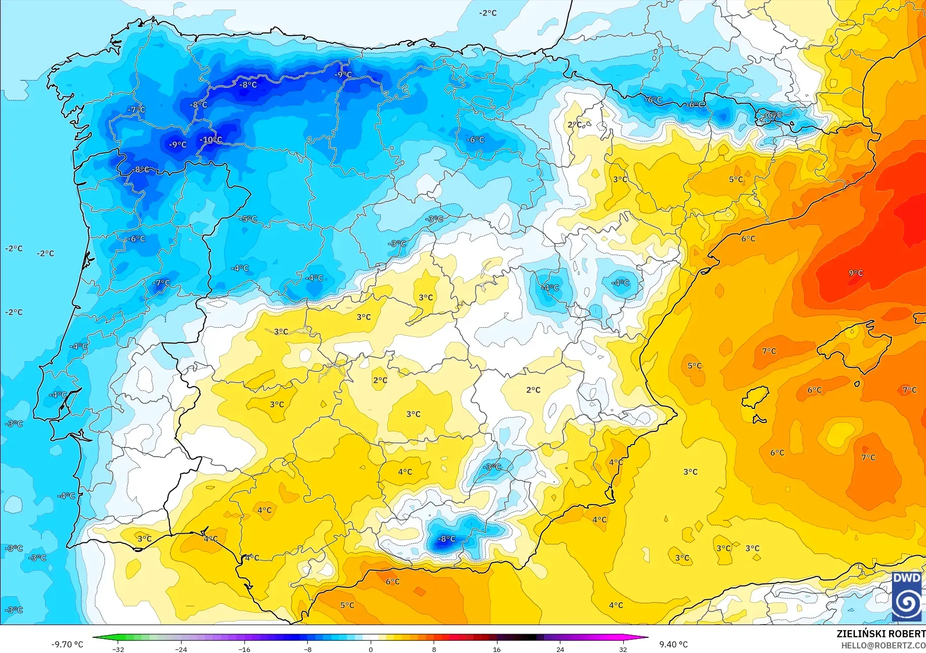 ICON model - Spanyol, Anomali Suhu 850 hPa