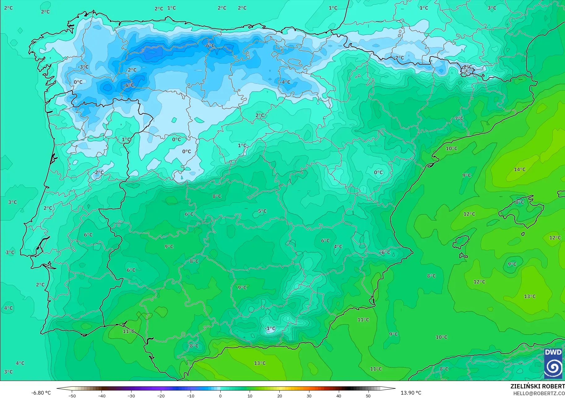 ICON model - Spanyol, Suhu 850 hPa