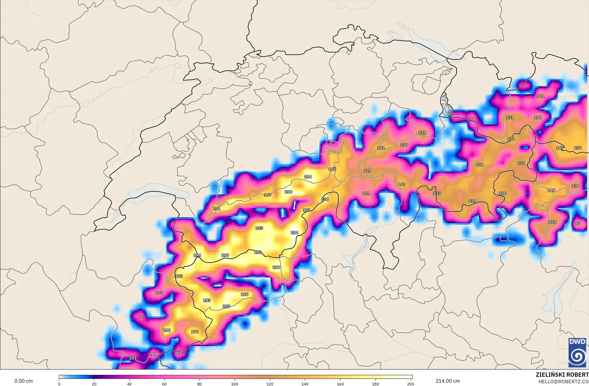 ICON model - Swiss, Kedalaman Salju