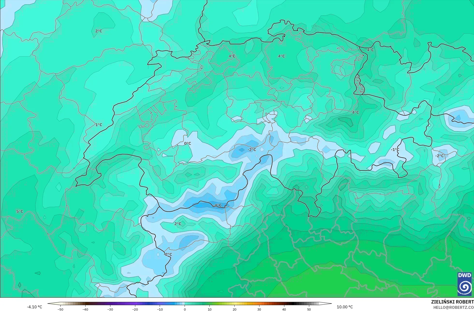 ICON model - Swiss, Suhu 850 hPa