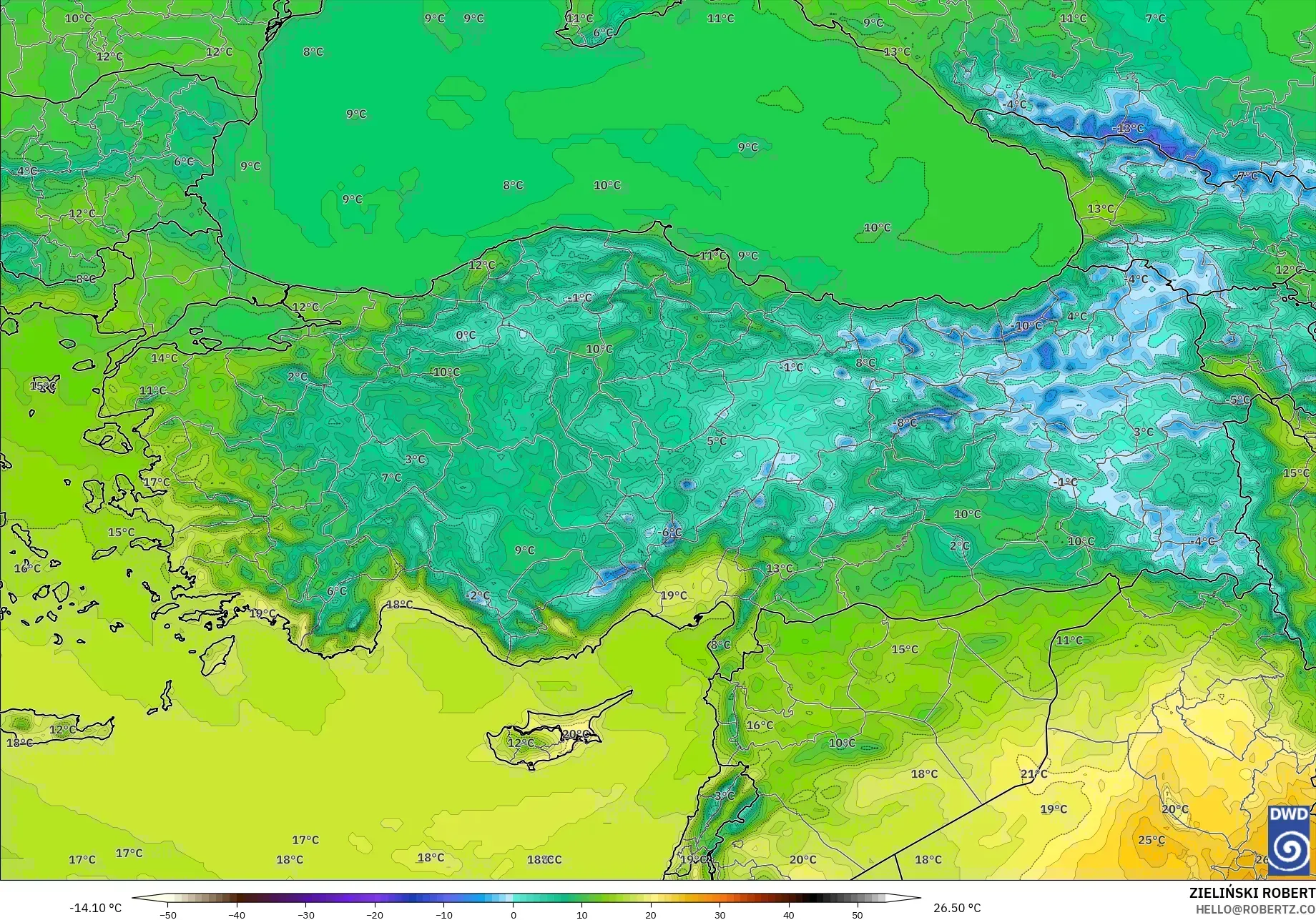 ICON model - Turki, Suhu 2 m