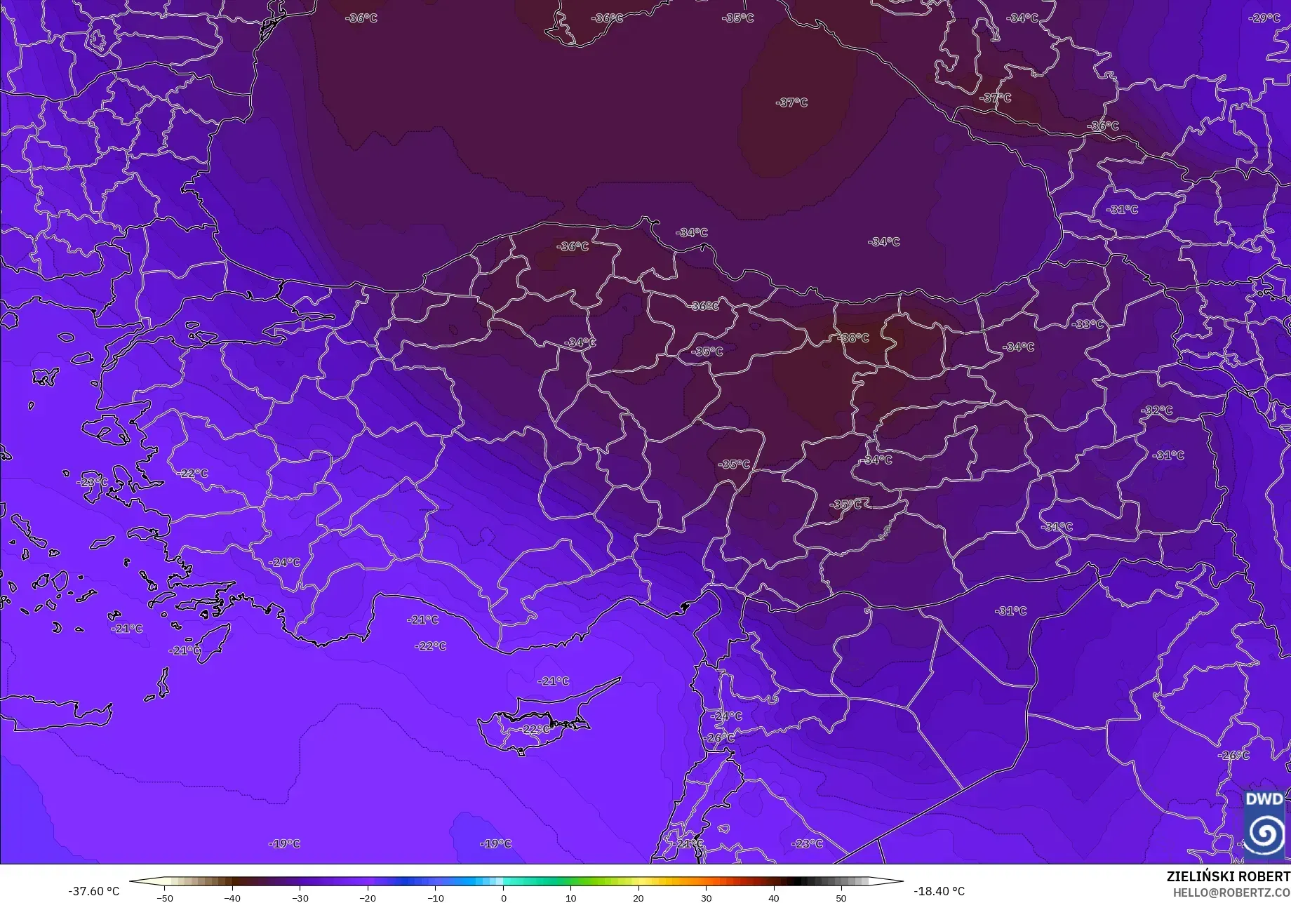 ICON model - Turki, Suhu 500 hPa