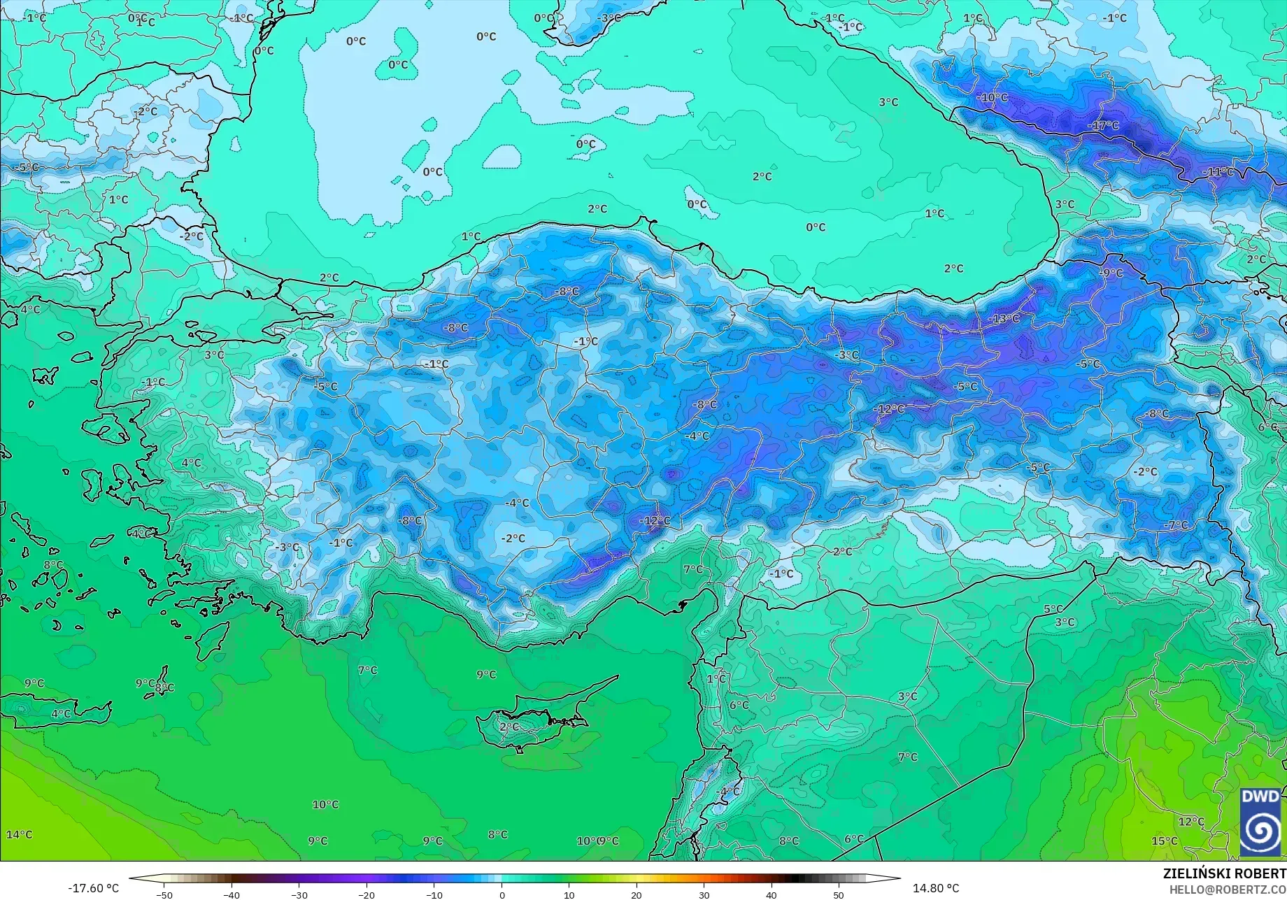 ICON model - Turki, Suhu 850 hPa