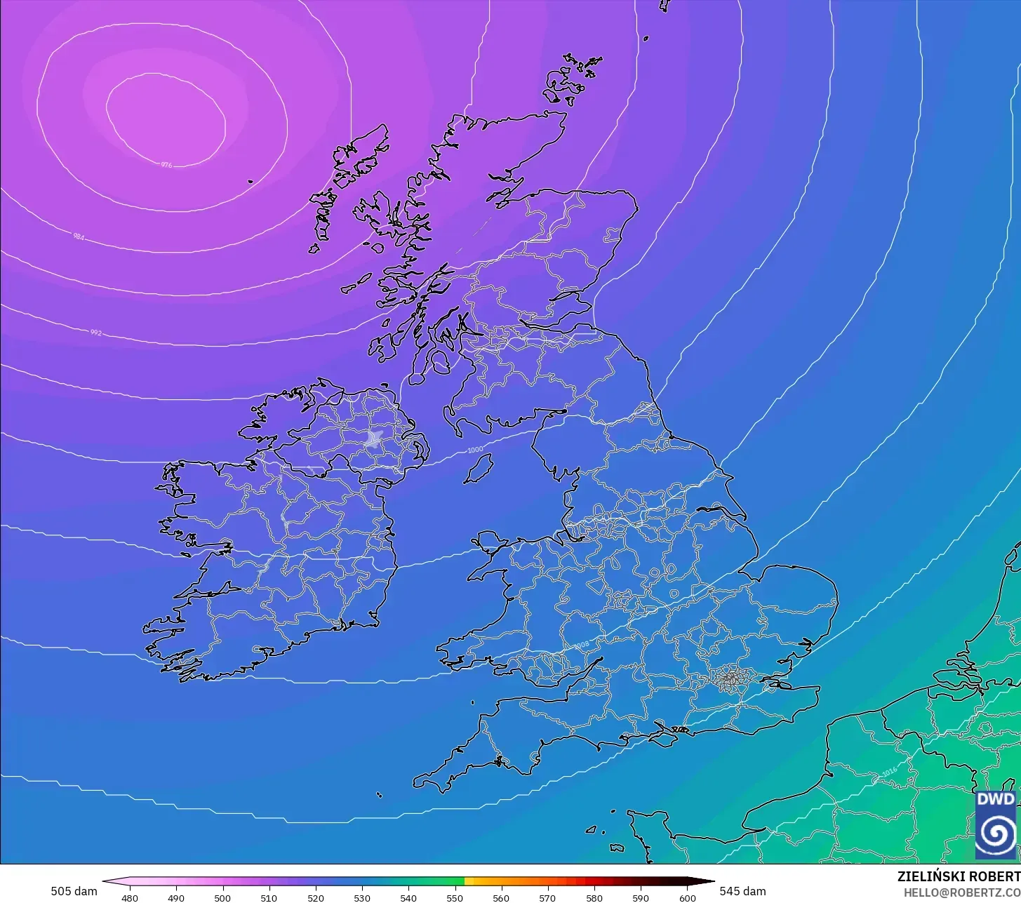 ICON model - Britania Raya, Ketinggian geopotensial pada 500 hPa