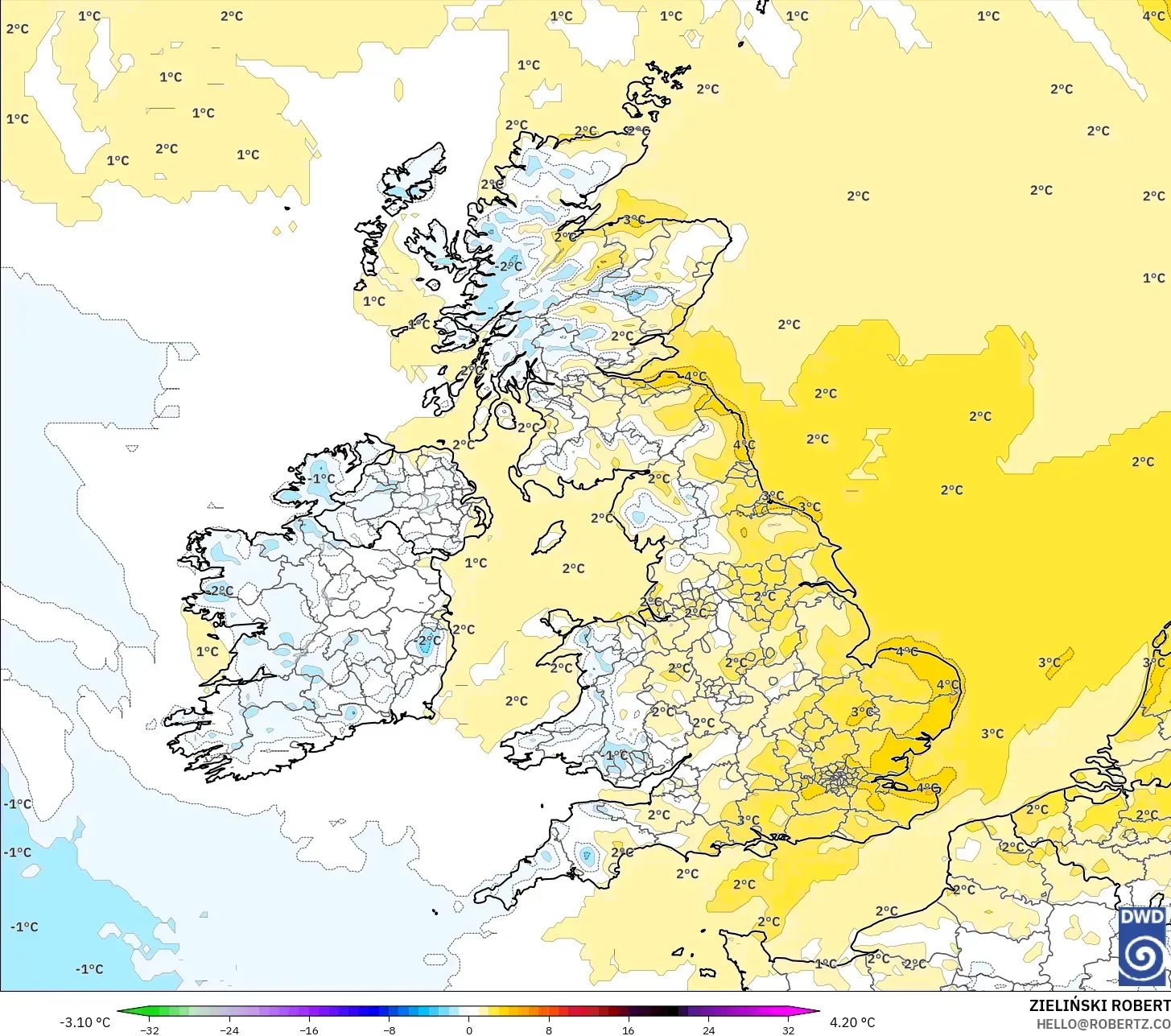 ICON model - Britania Raya, Anomali Suhu 2 m