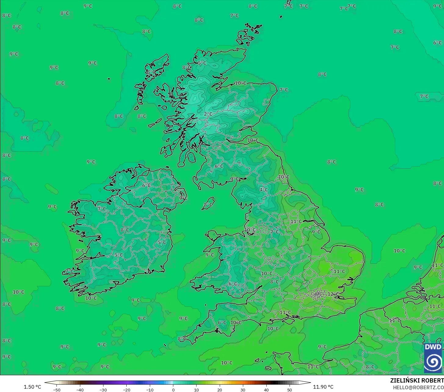 ICON model - Britania Raya, Suhu 2 m