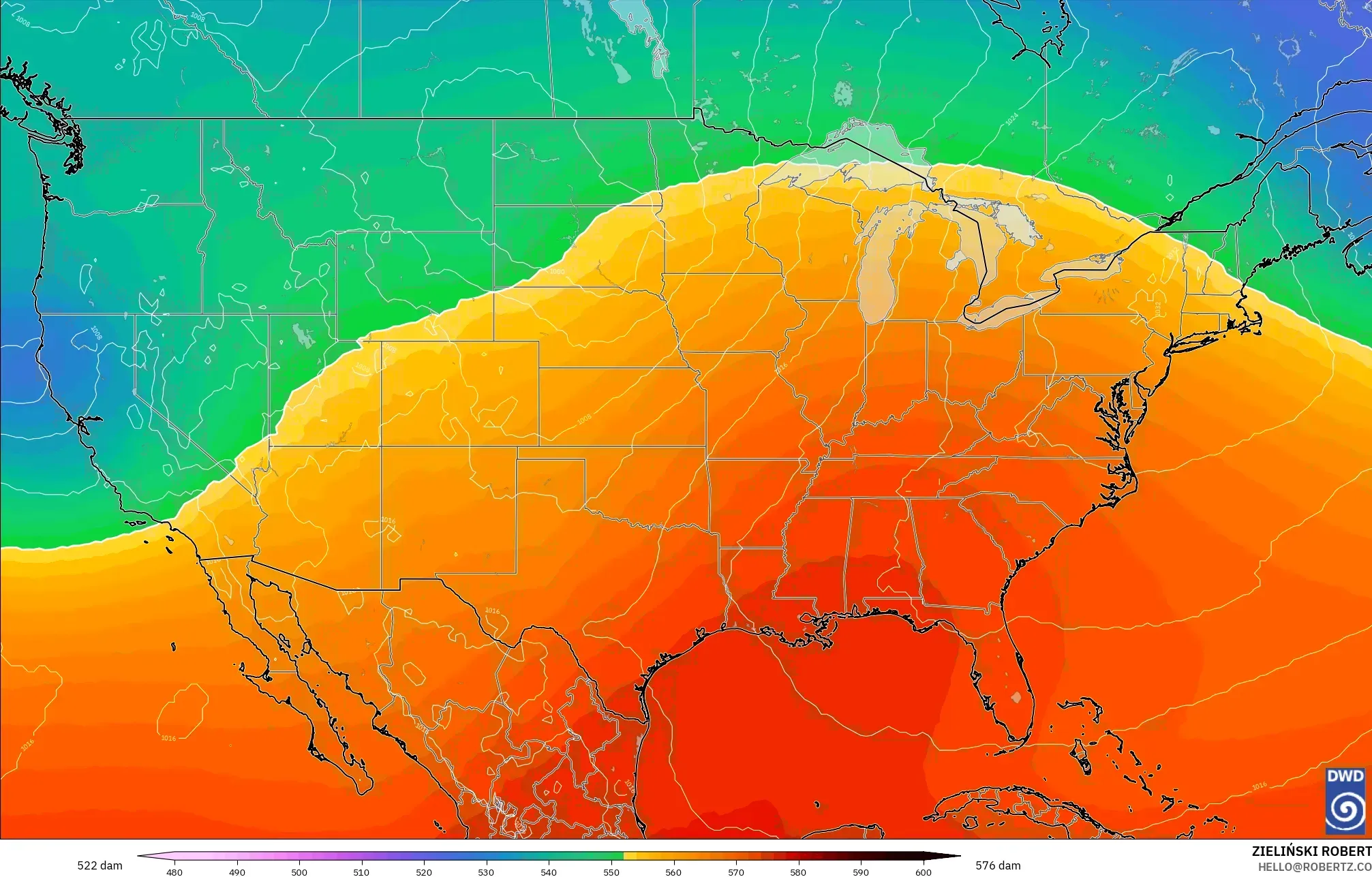 ICON model - Amerika Serikat, Ketinggian geopotensial pada 500 hPa
