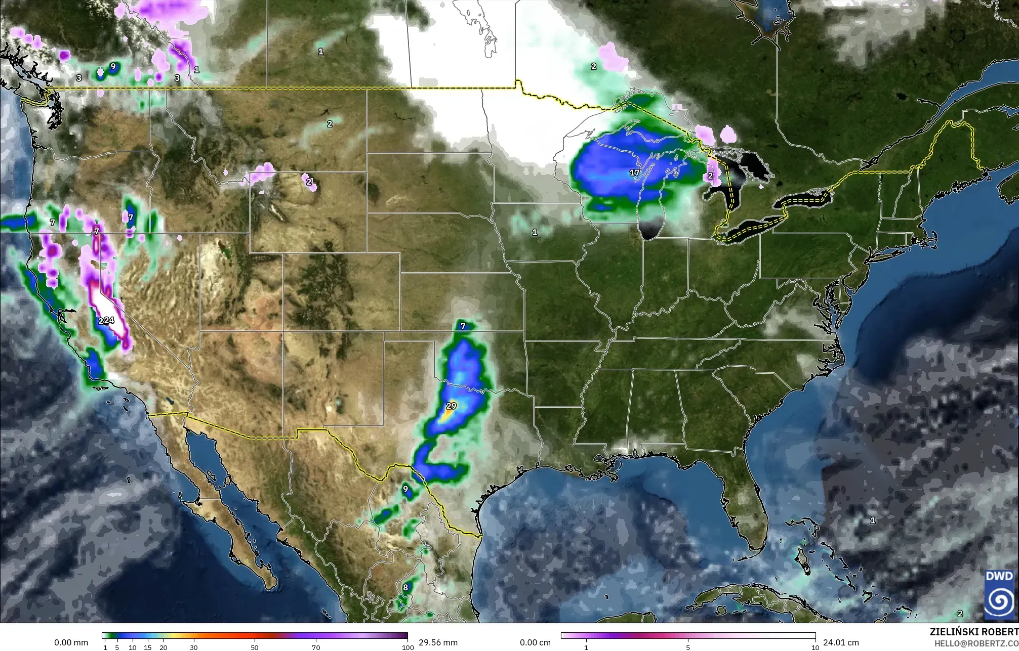 ICON model - Amerika Serikat, Curah Hujan, Awan, dan Tekanan