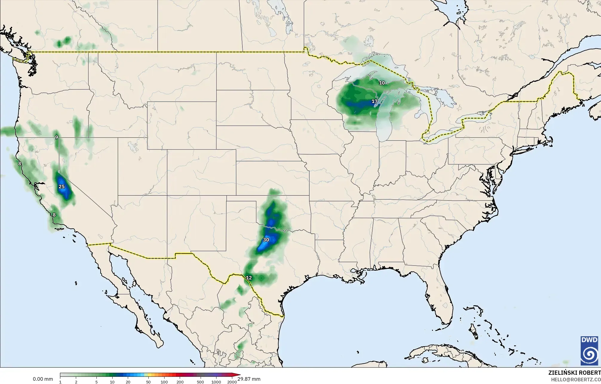 ICON model - Amerika Serikat, Akumulasi Curah Hujan