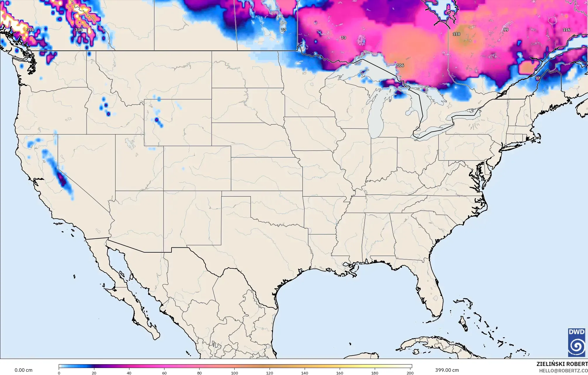 ICON model - Amerika Serikat, Kedalaman Salju