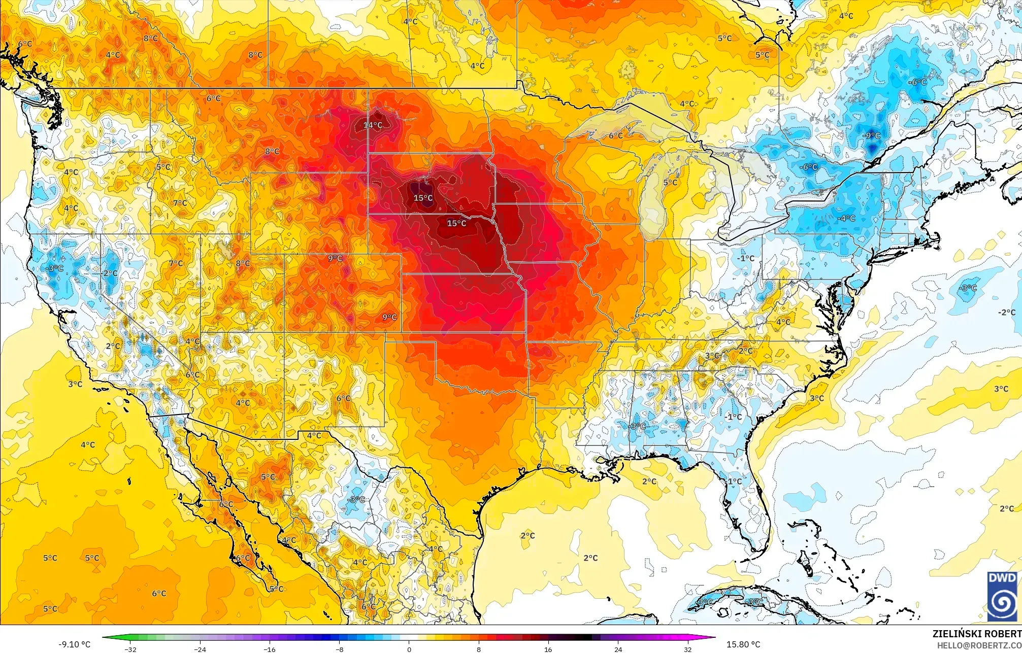 ICON model - Amerika Serikat, Anomali Suhu 2 m