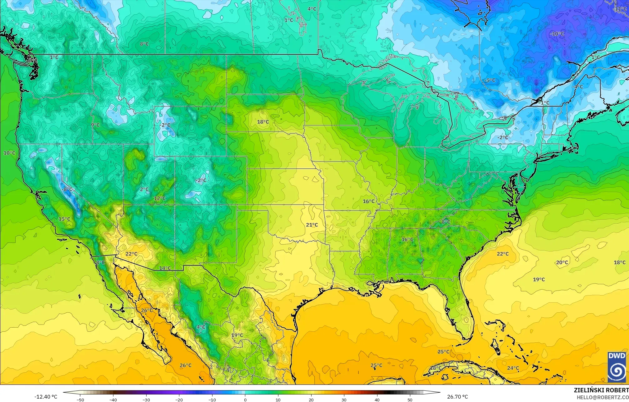 ICON model - Amerika Serikat, Suhu 2 m
