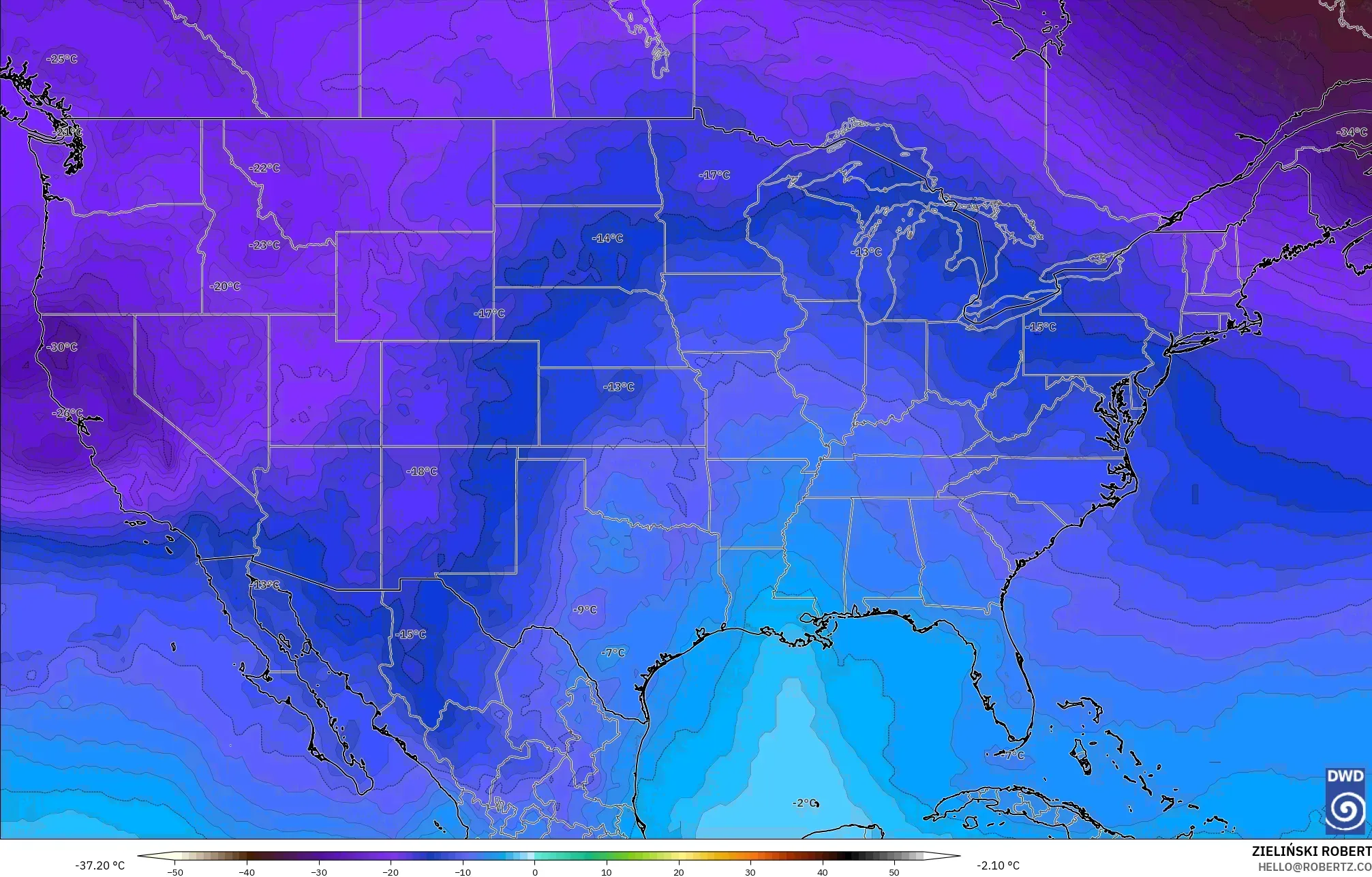 ICON model - Amerika Serikat, Suhu 500 hPa