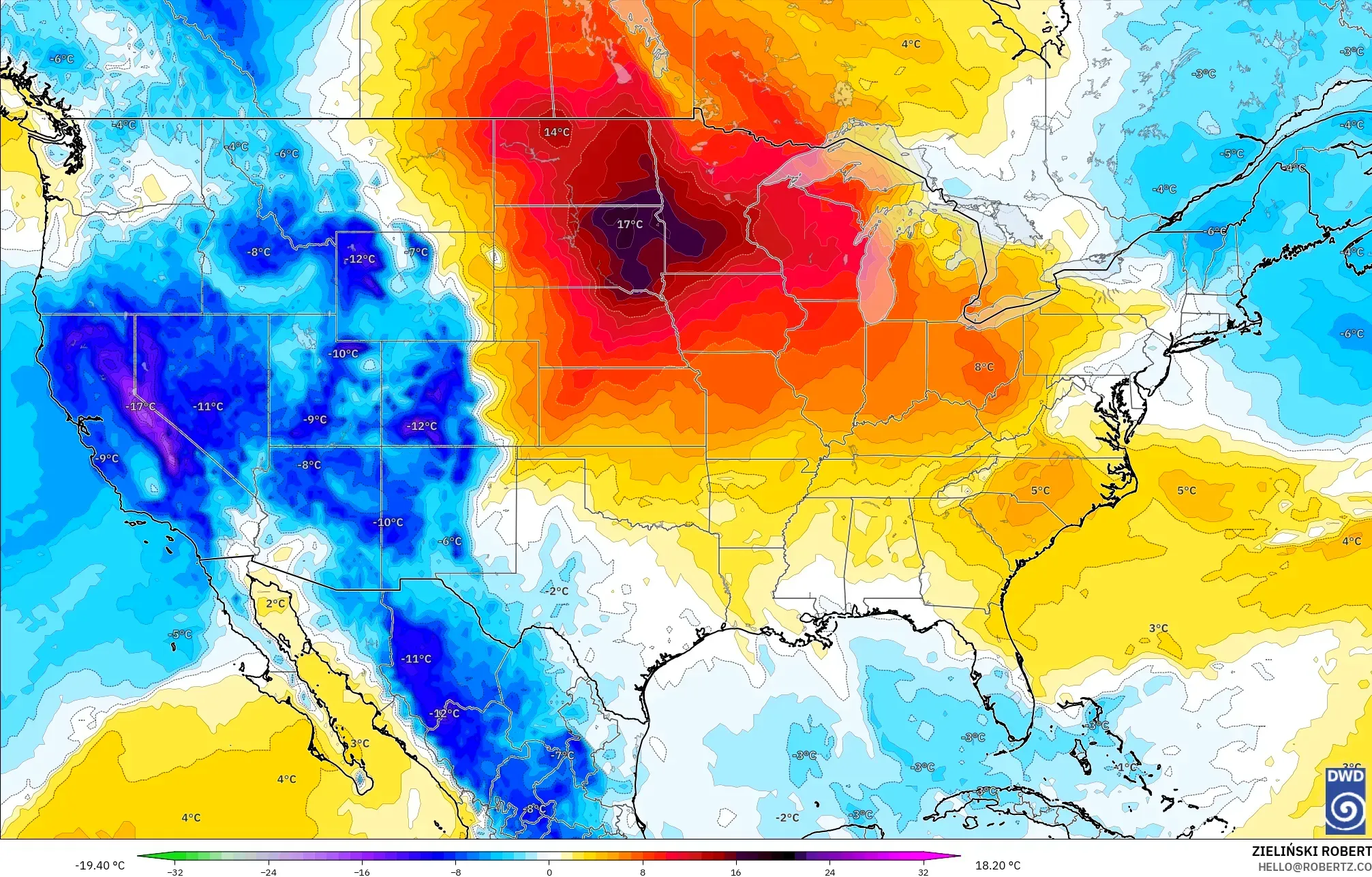 ICON model - Amerika Serikat, Anomali Suhu 850 hPa
