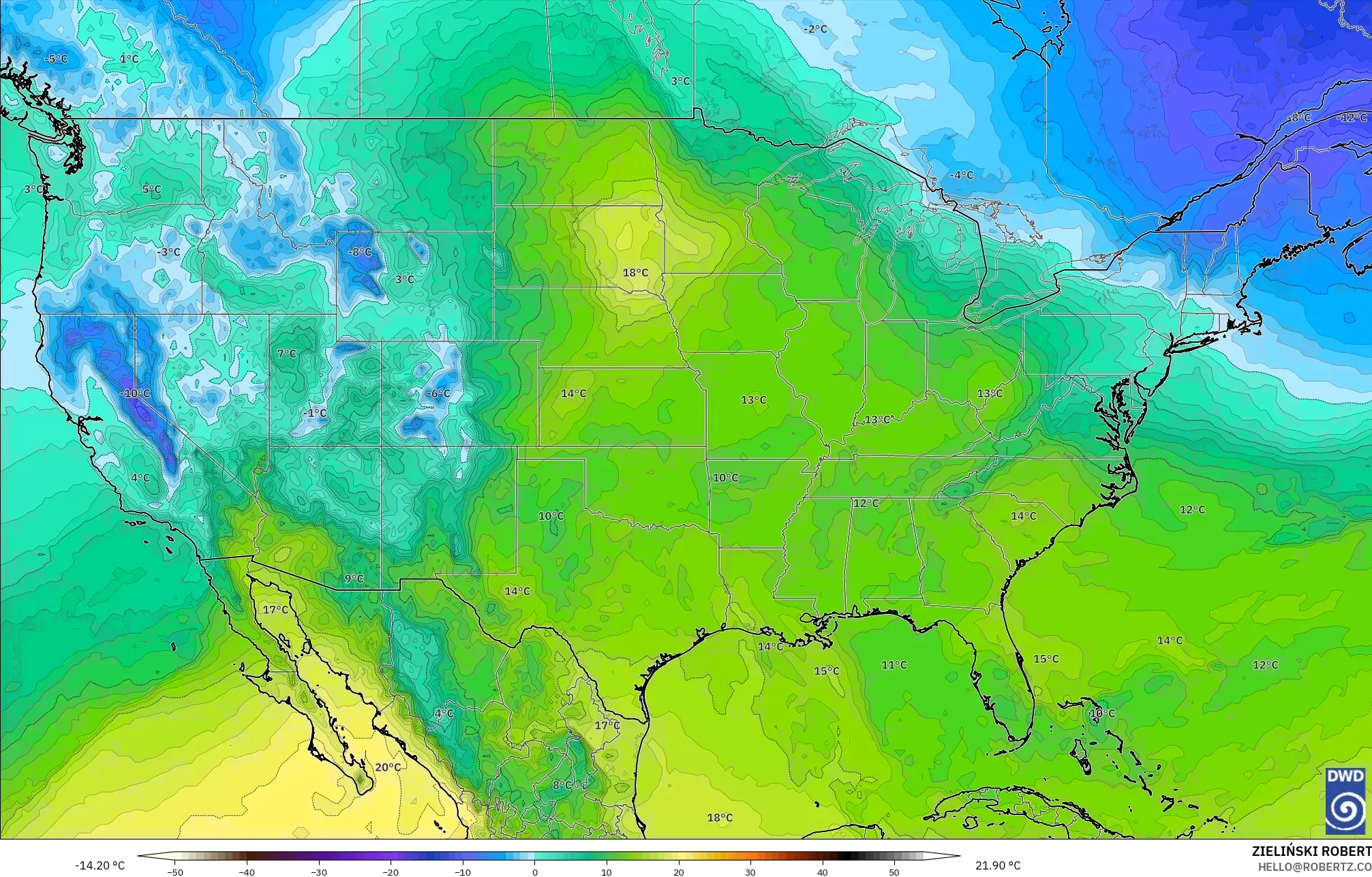 ICON model - Amerika Serikat, Suhu 850 hPa