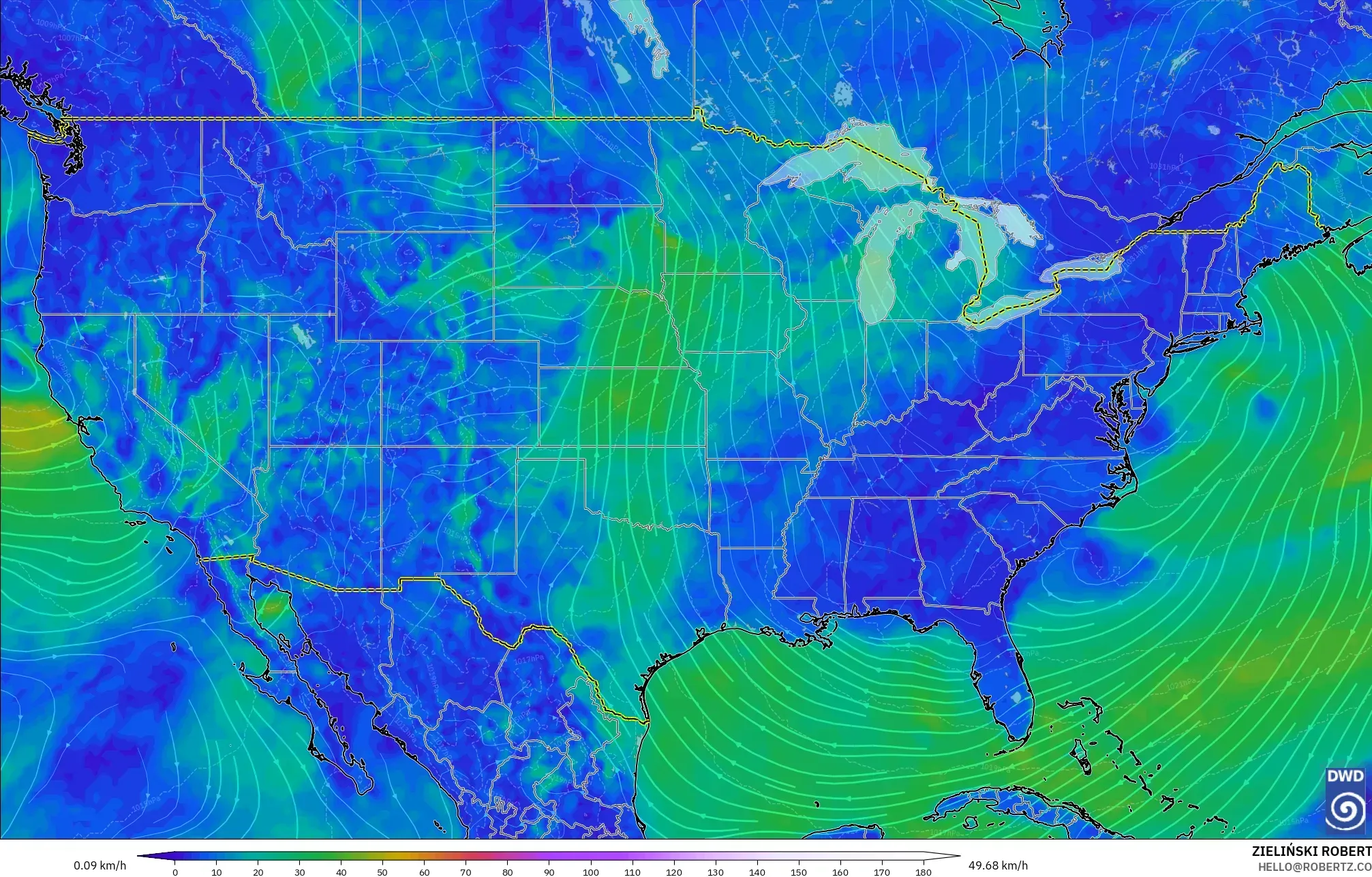 ICON model - Amerika Serikat, Angin 10 m