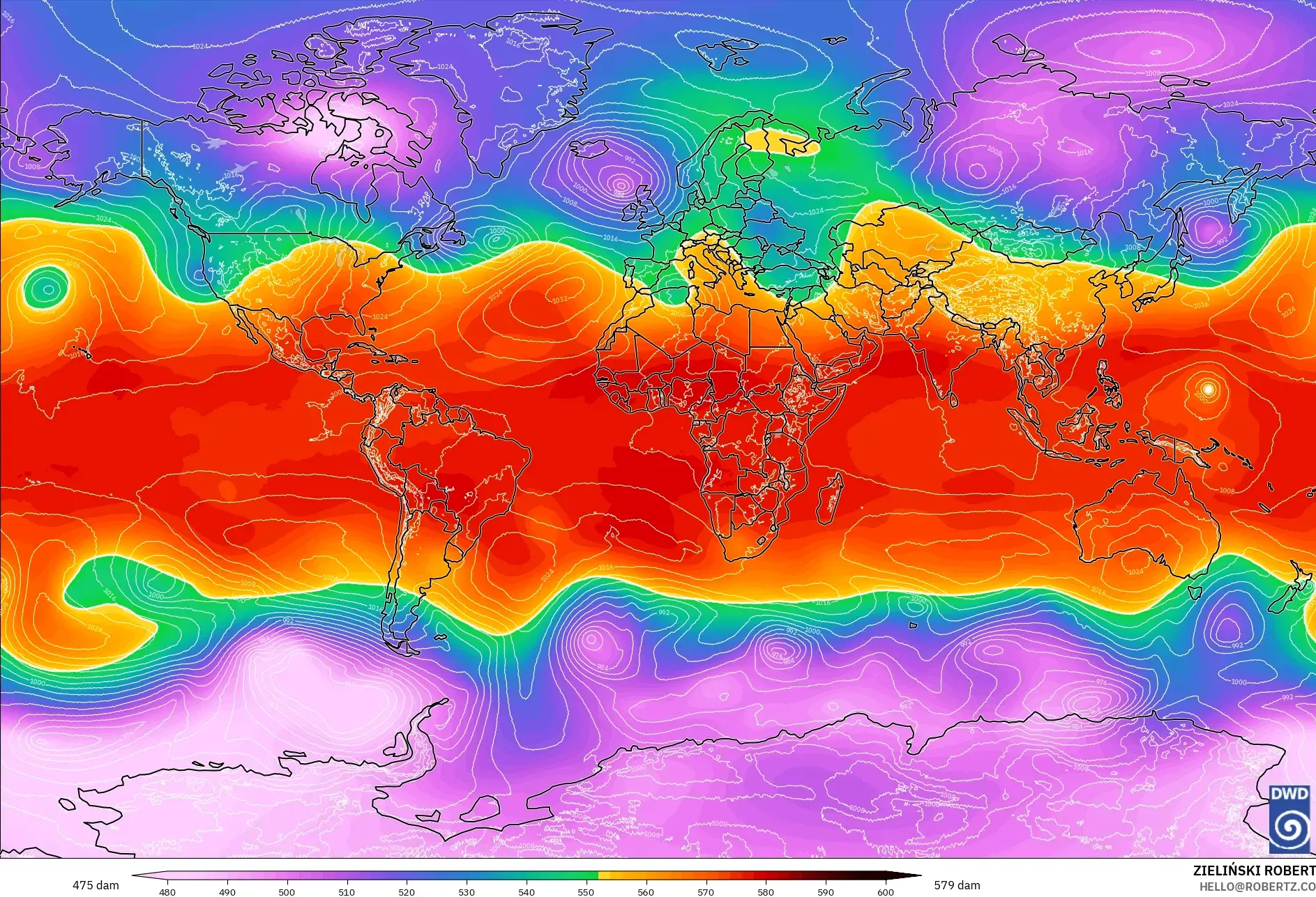 ICON model - Dunia, Ketinggian geopotensial pada 500 hPa