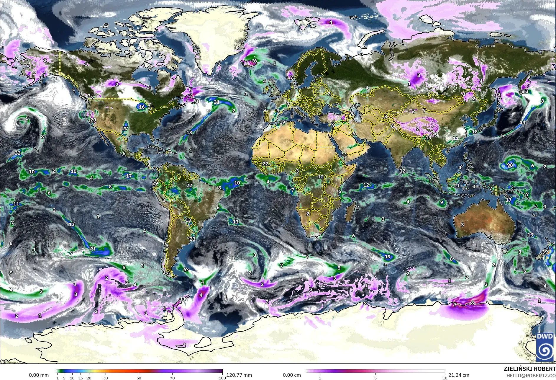 ICON model - Dunia, Curah Hujan, Awan, dan Tekanan