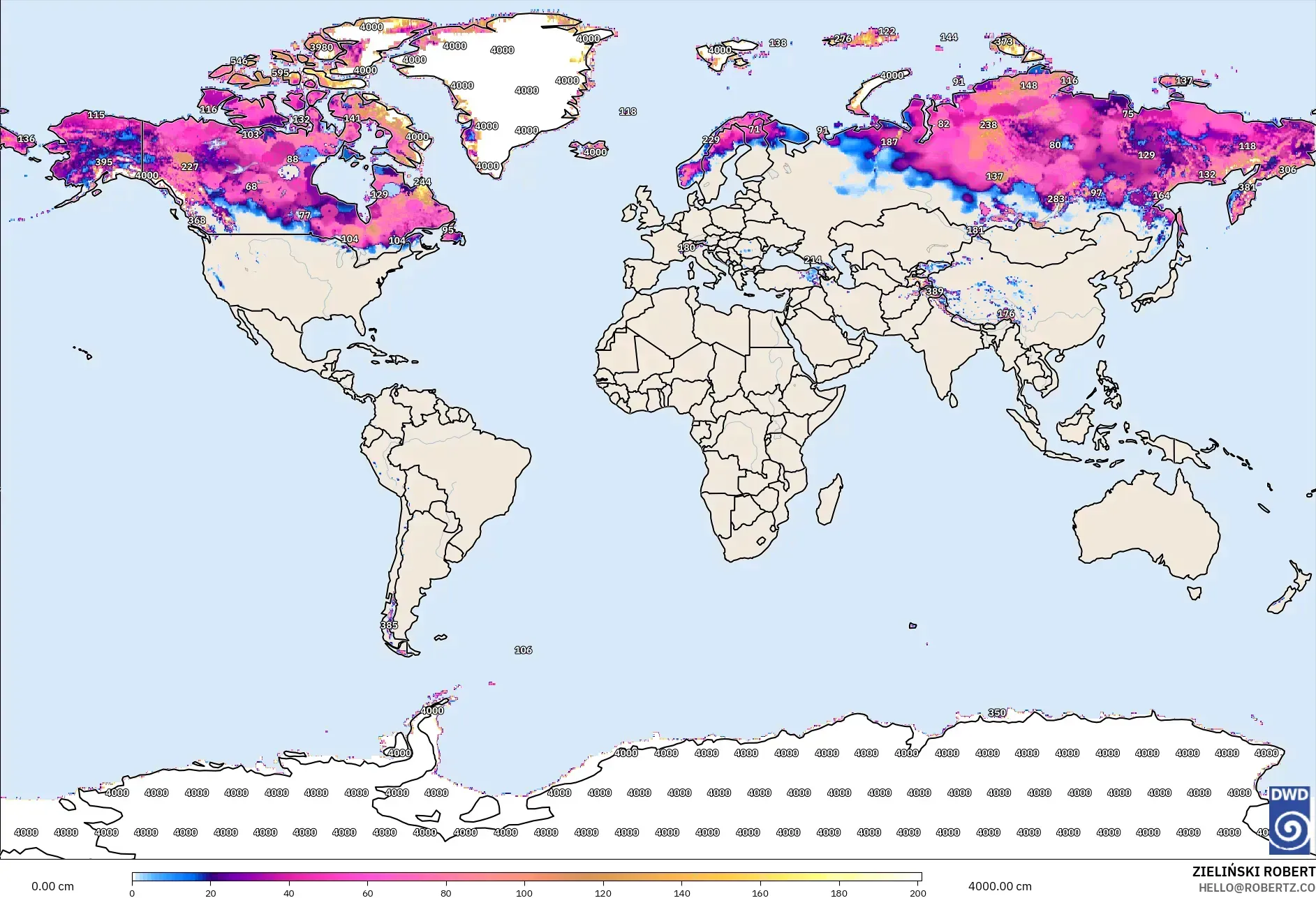 ICON model - Dunia, Kedalaman Salju