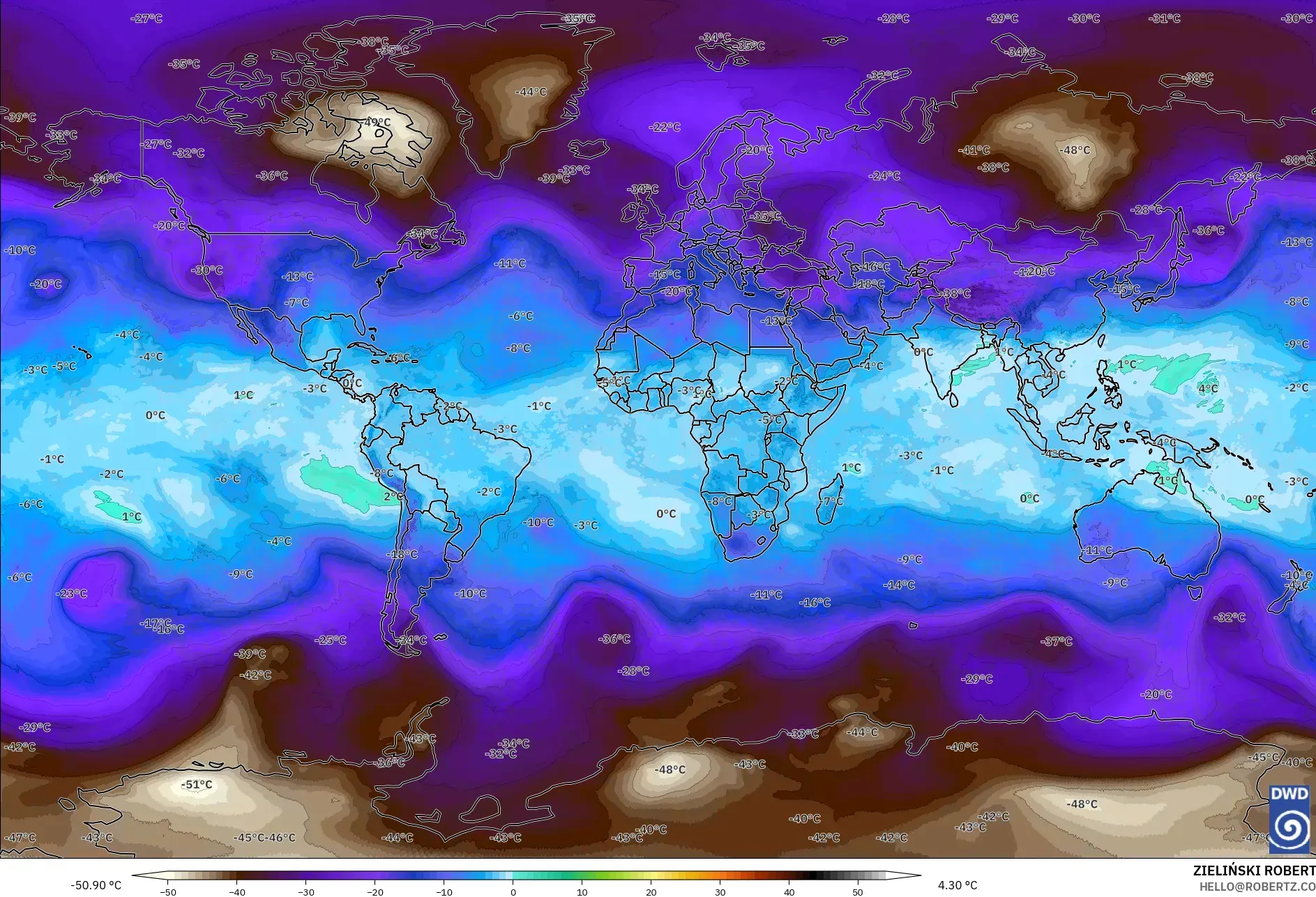ICON model - Dunia, Suhu 500 hPa