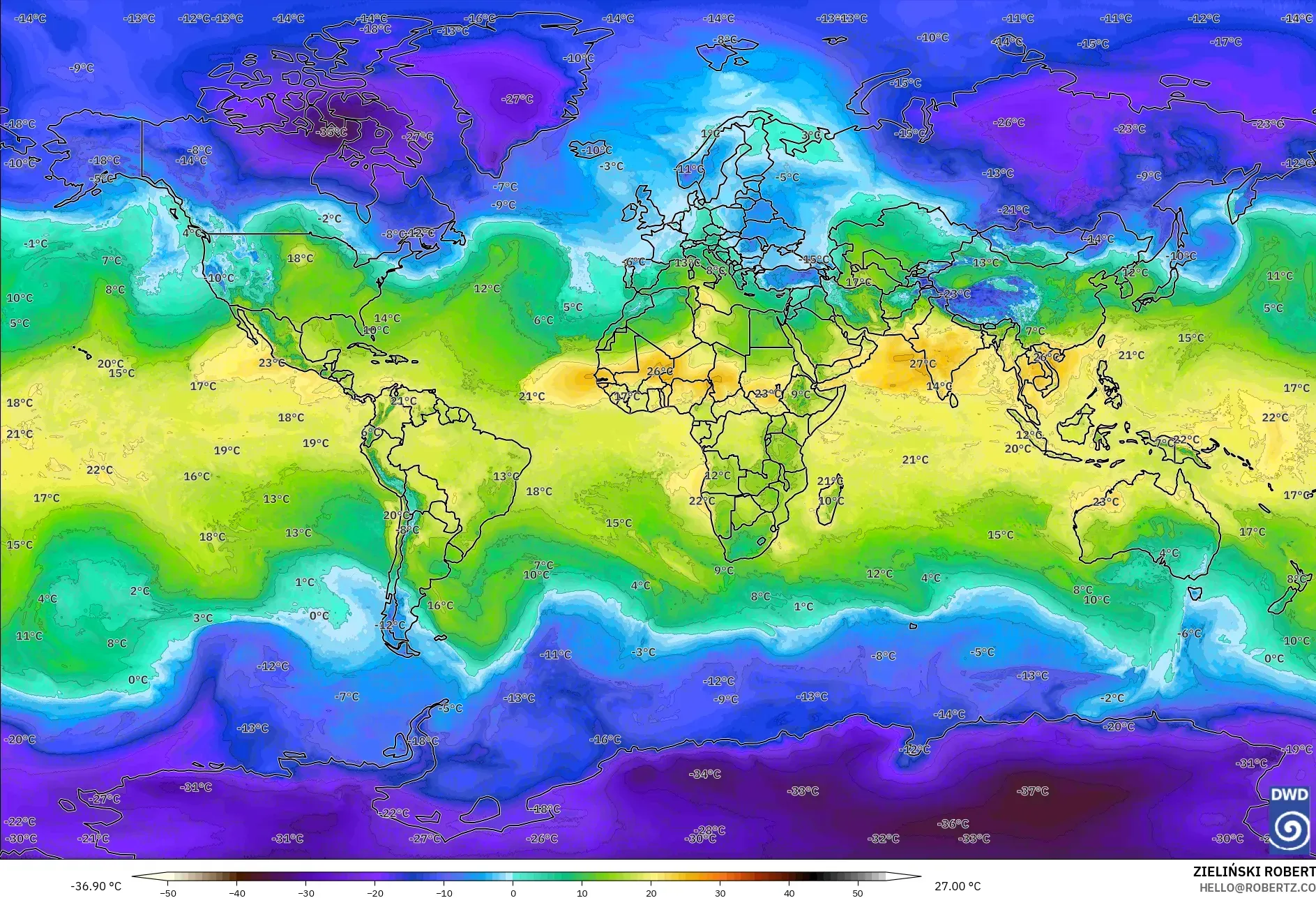 ICON model - Dunia, Suhu 850 hPa
