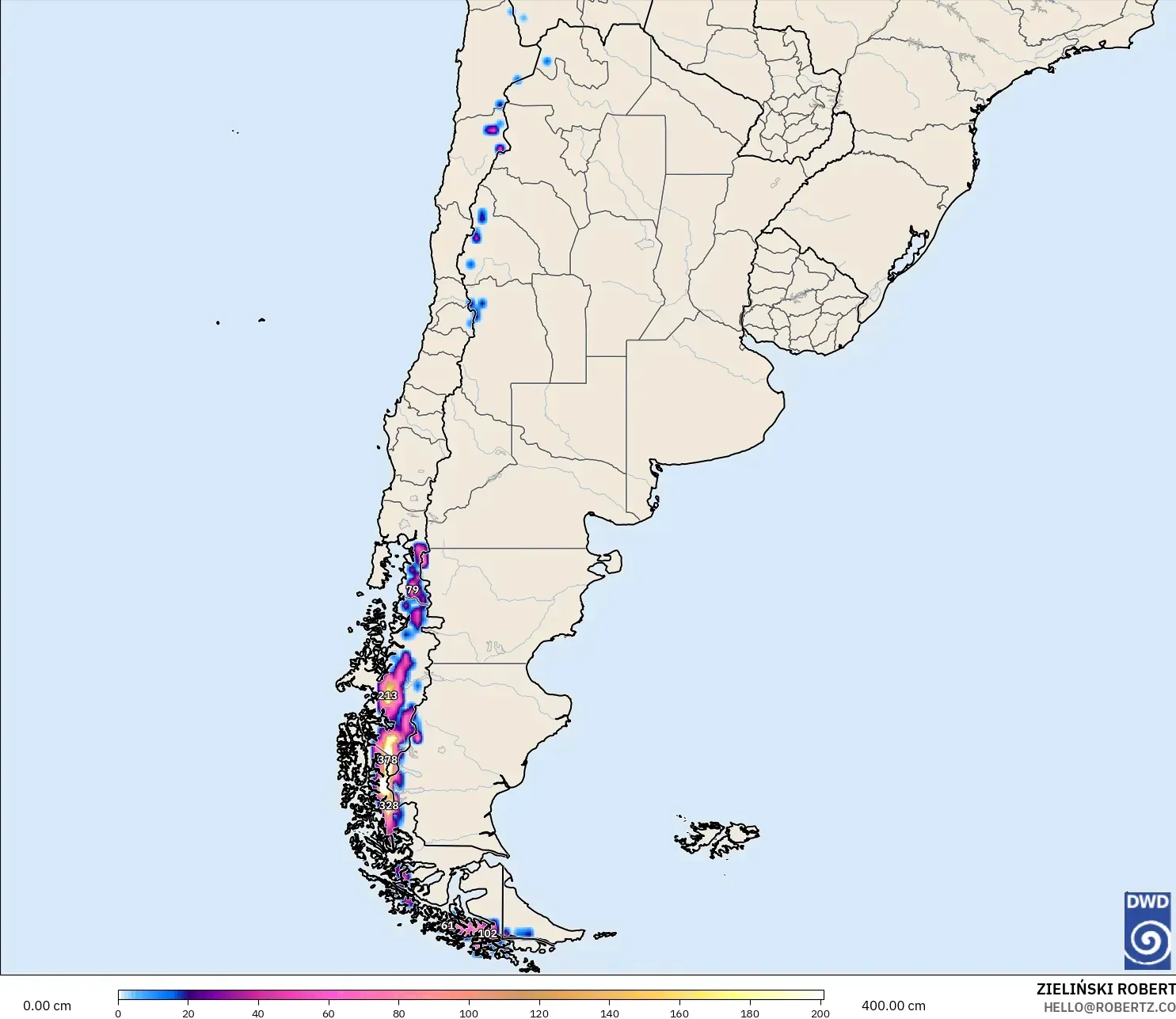 ICON model - Argentina, Kedalaman Salju