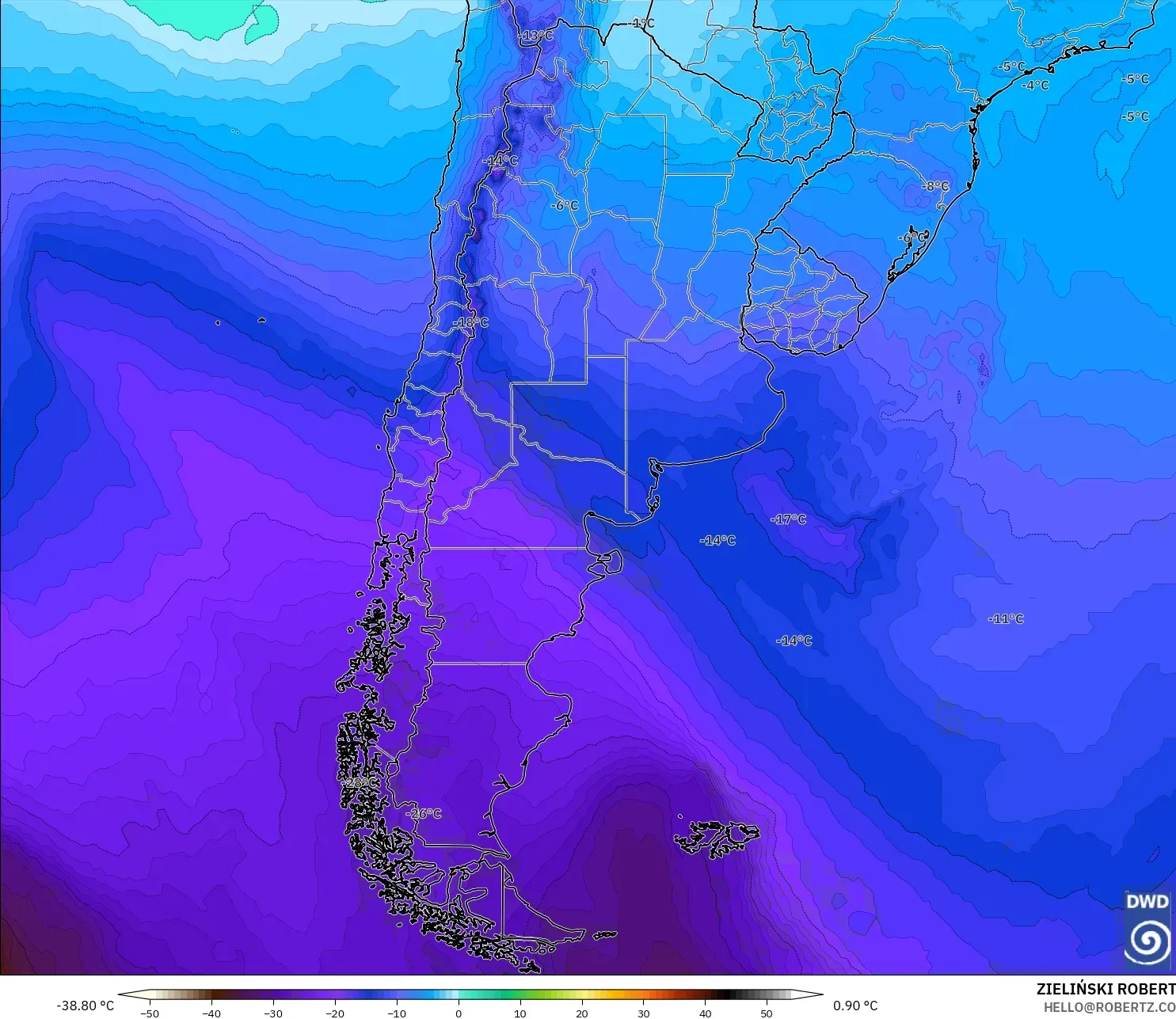 ICON model - Argentina, Suhu 500 hPa