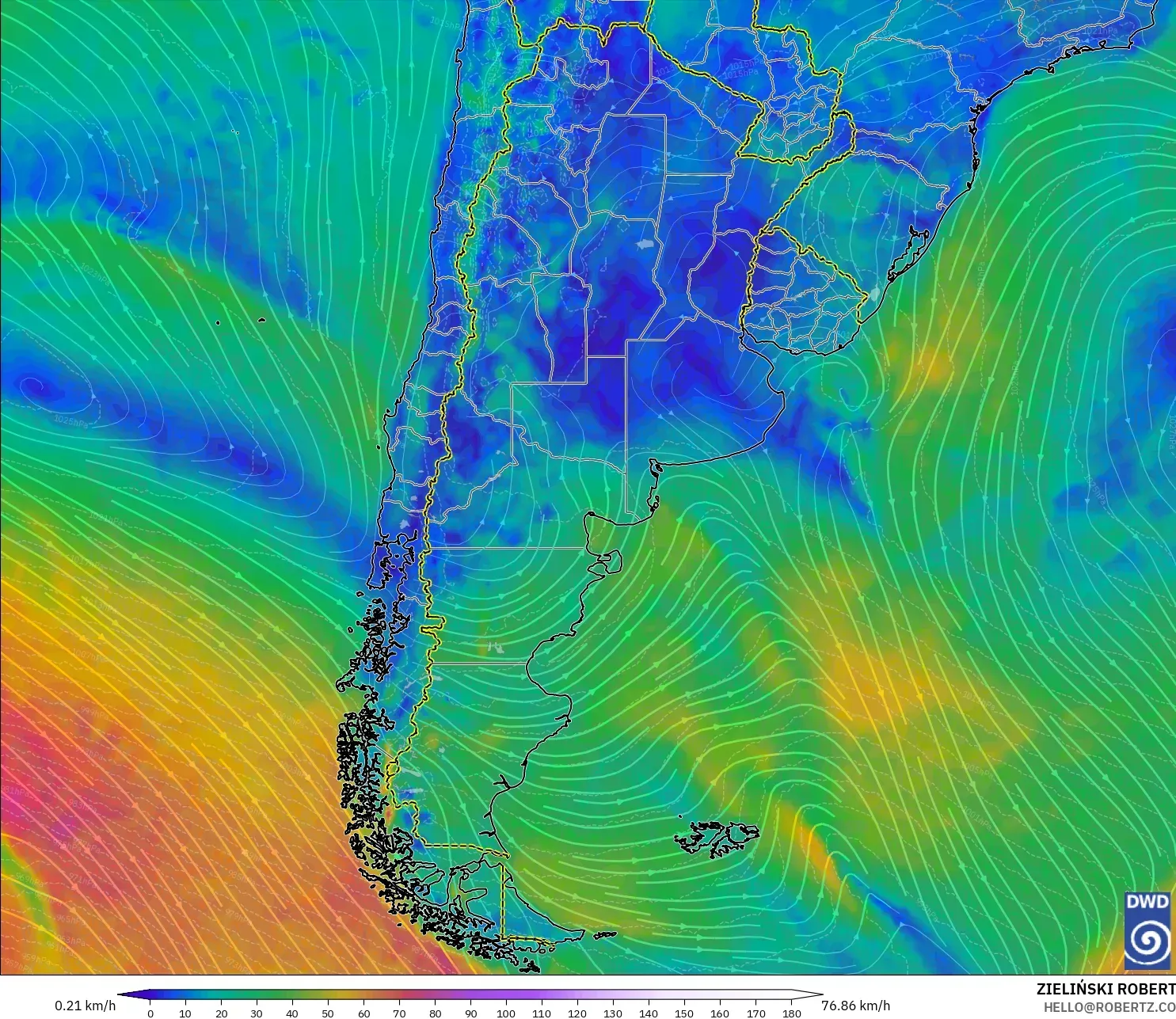 ICON model - Argentina, Angin 10 m