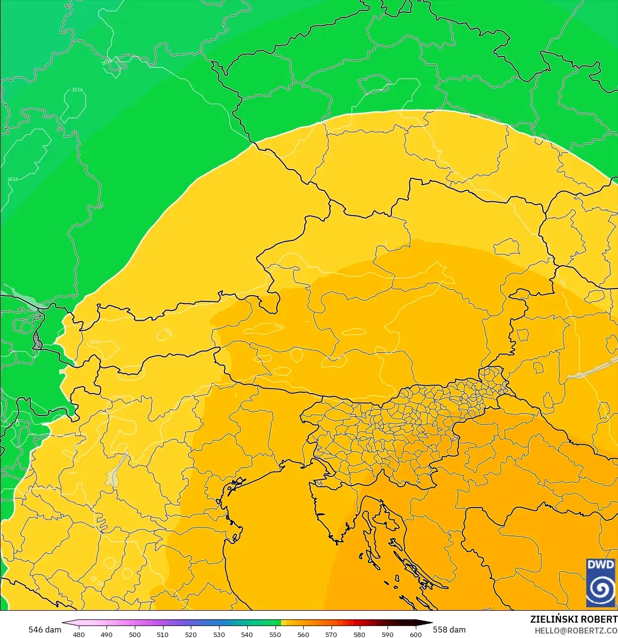 ICON model - Austria, Ketinggian geopotensial pada 500 hPa