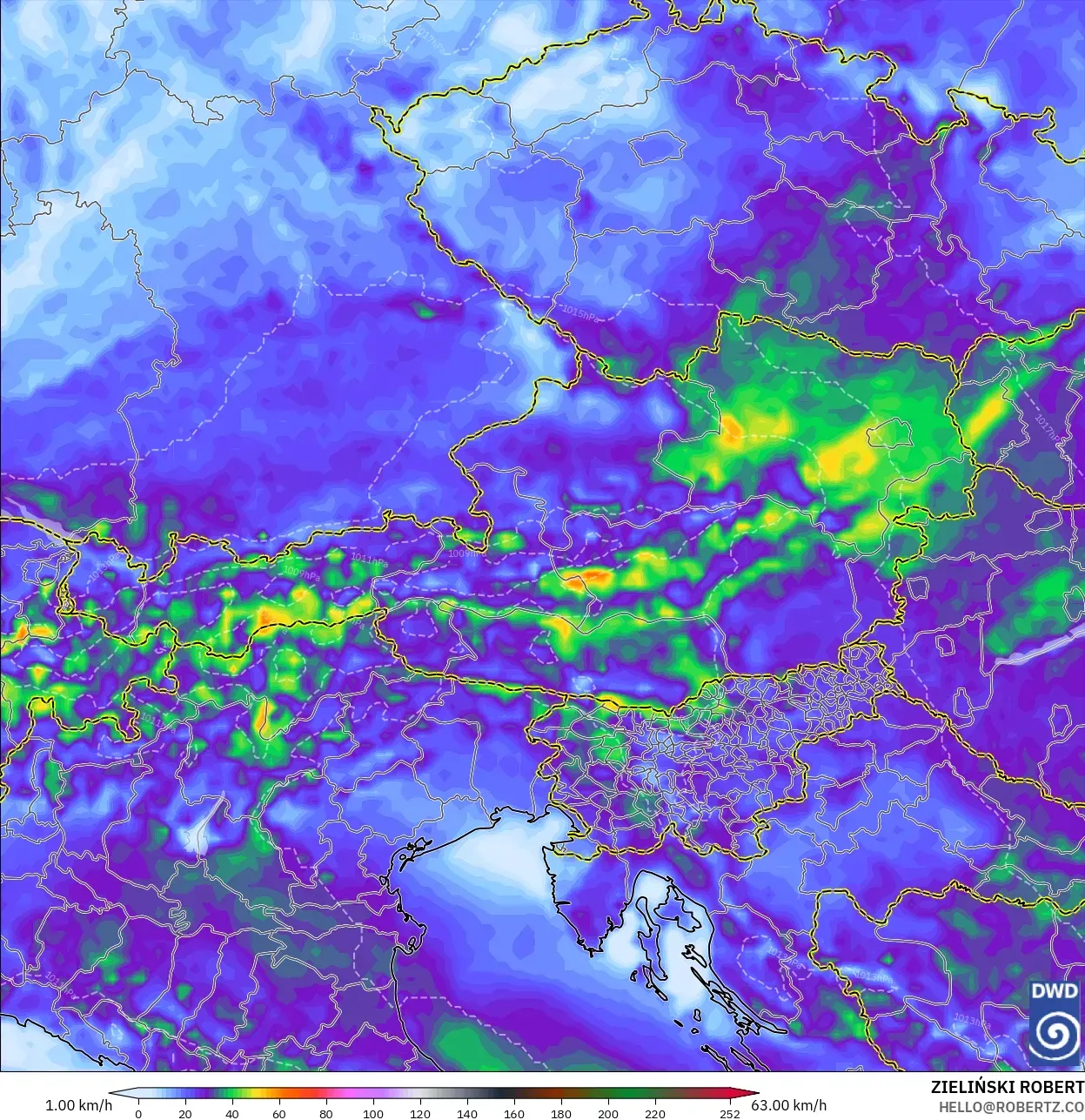 ICON model - Austria, Puncak Hembusan
