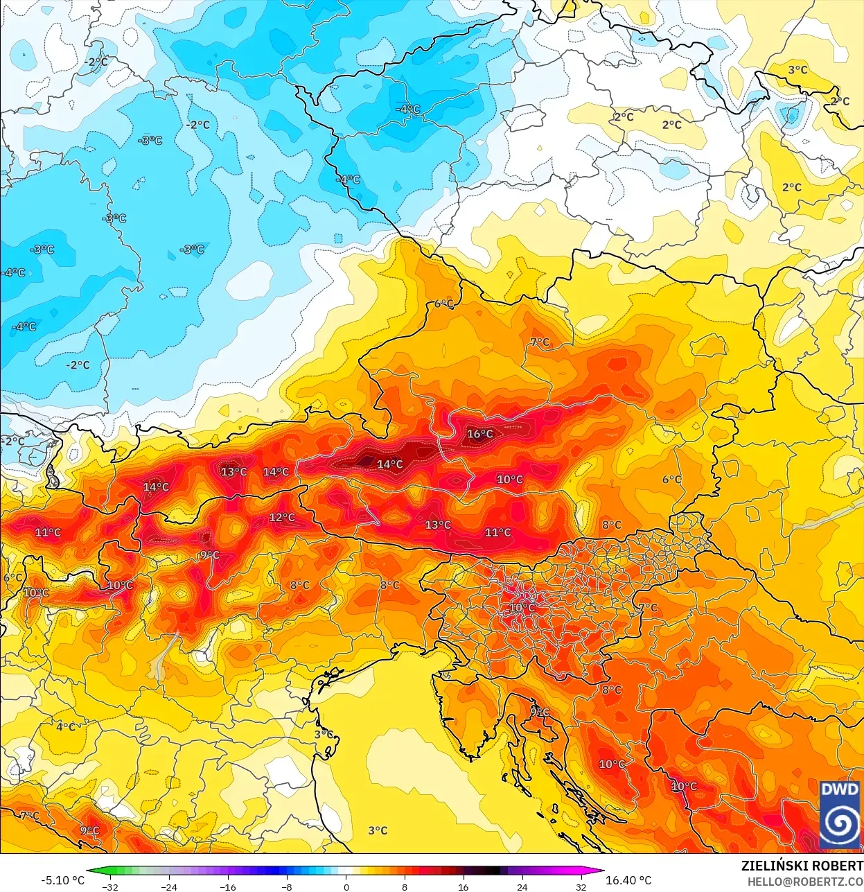ICON model - Austria, Anomali Suhu 2 m