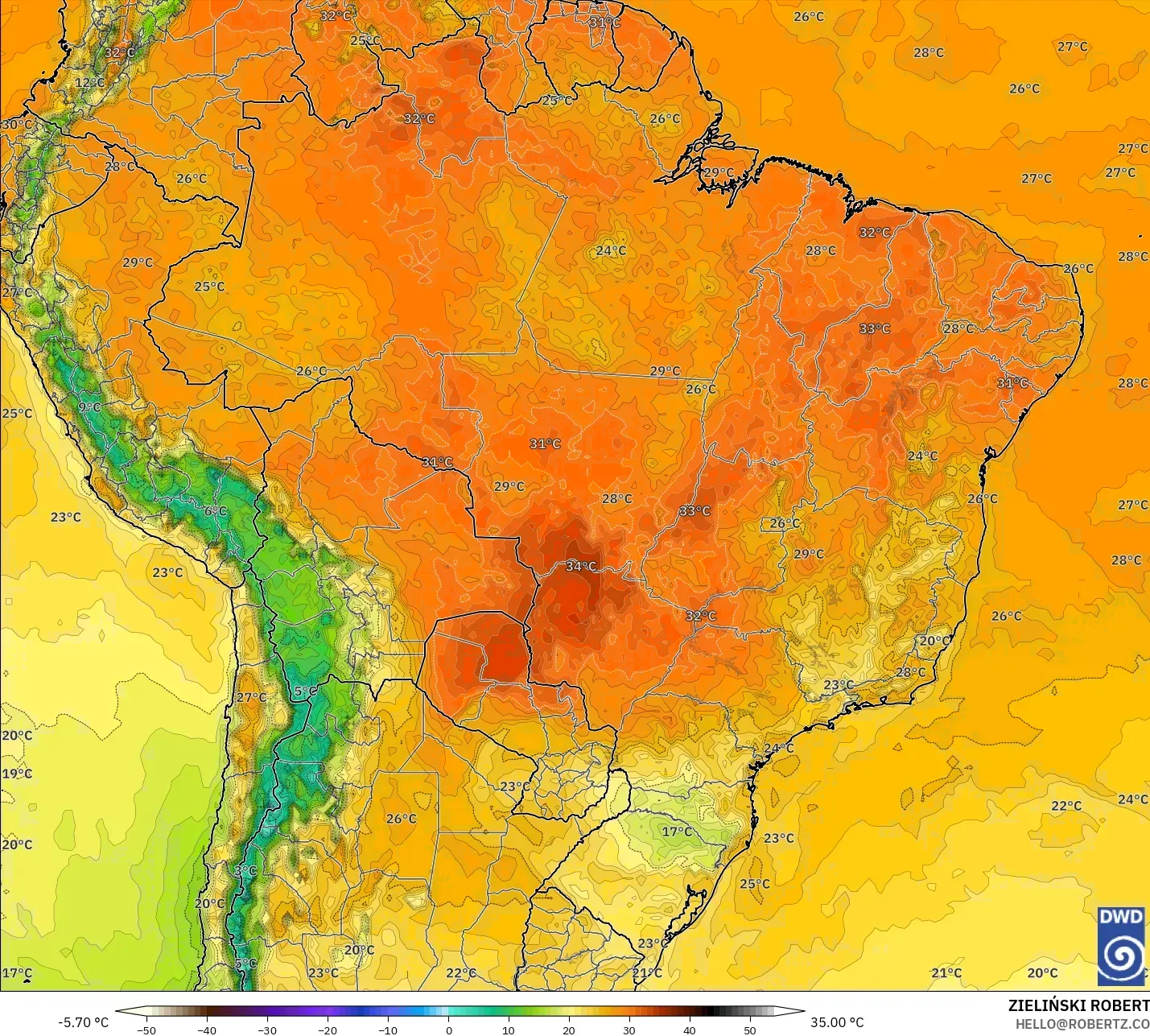 ICON model - Brasil, Suhu 2 m