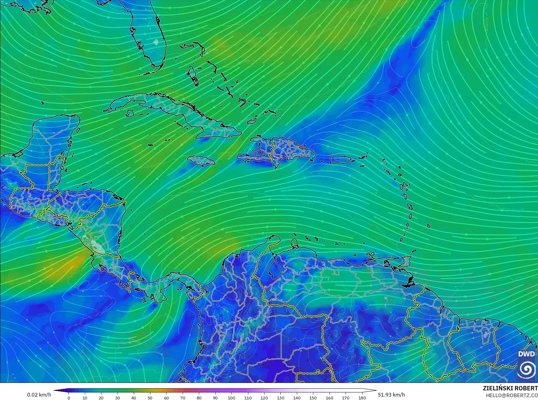ICON model - Karibia, Angin 10 m