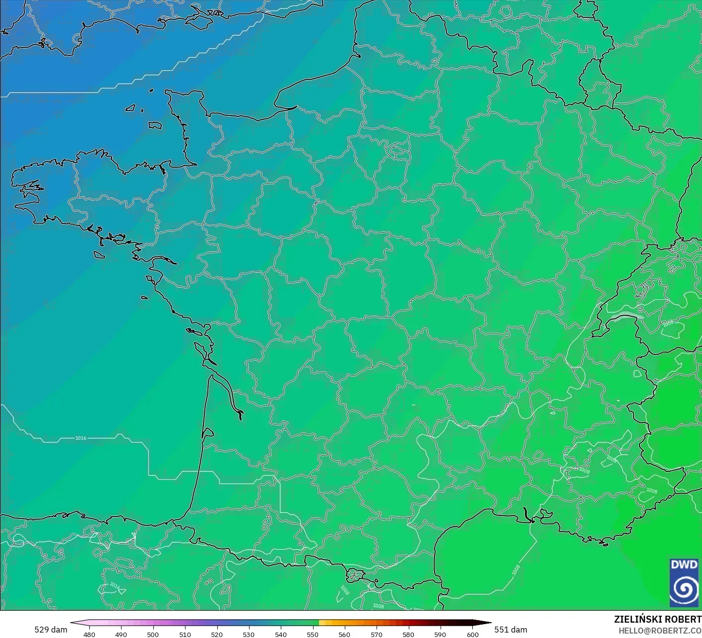ICON model - Prancis, Ketinggian geopotensial pada 500 hPa