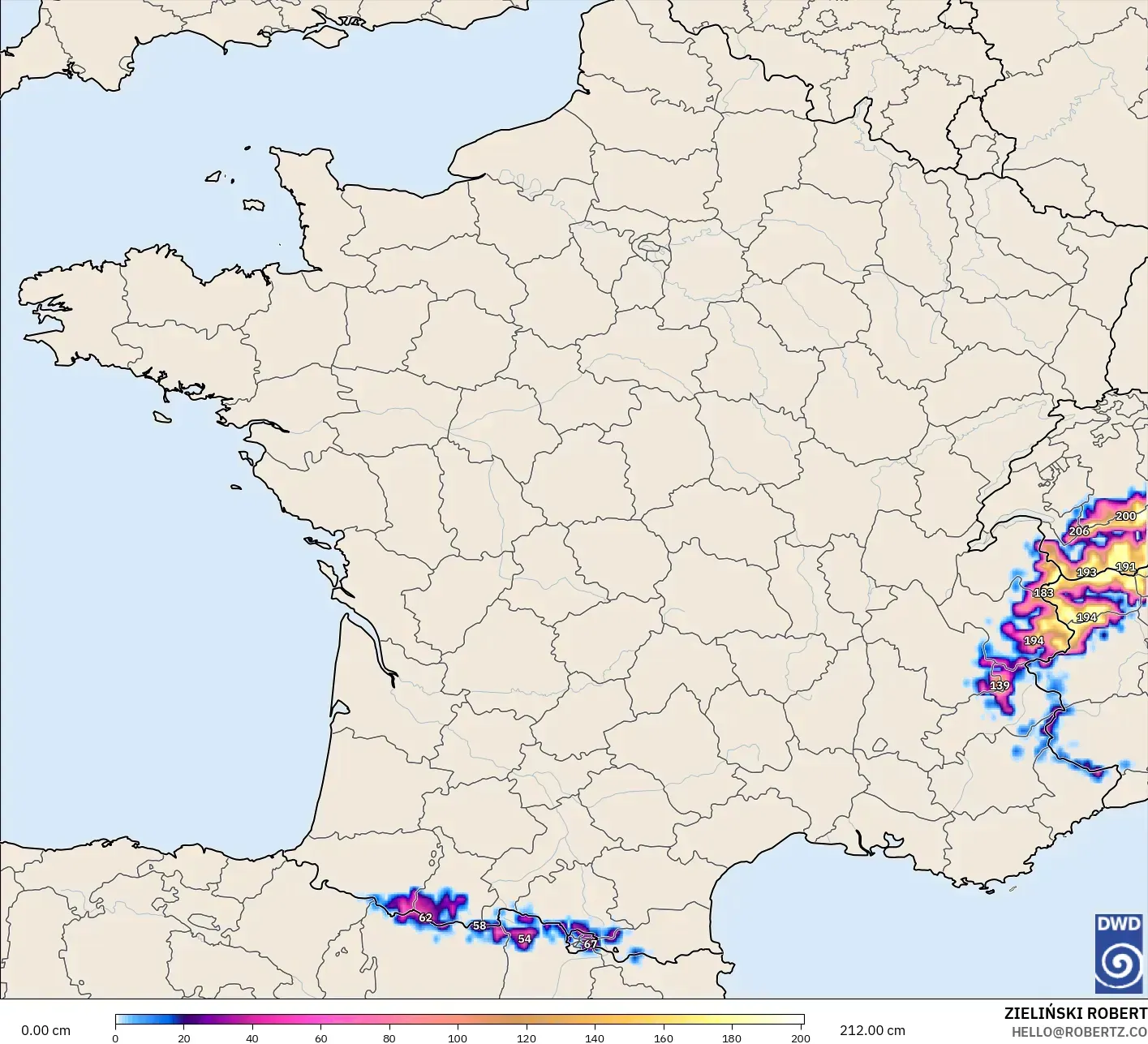 ICON model - Prancis, Kedalaman Salju