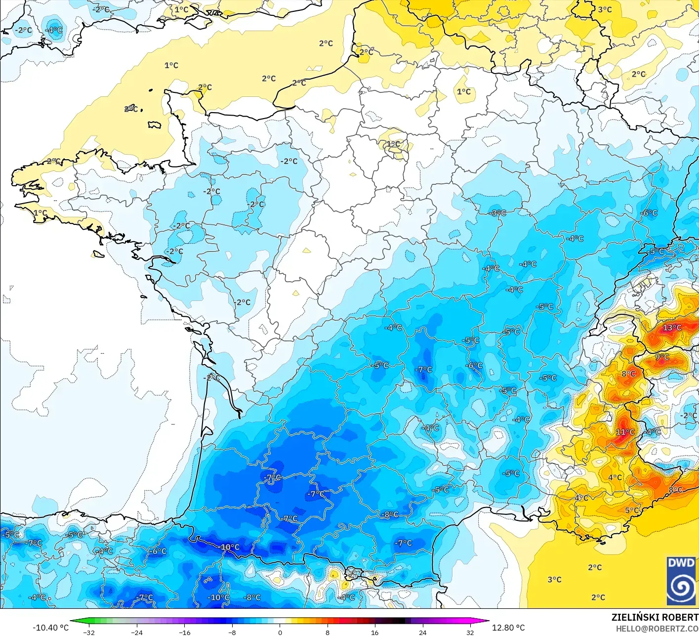 ICON model - Prancis, Anomali Suhu 2 m