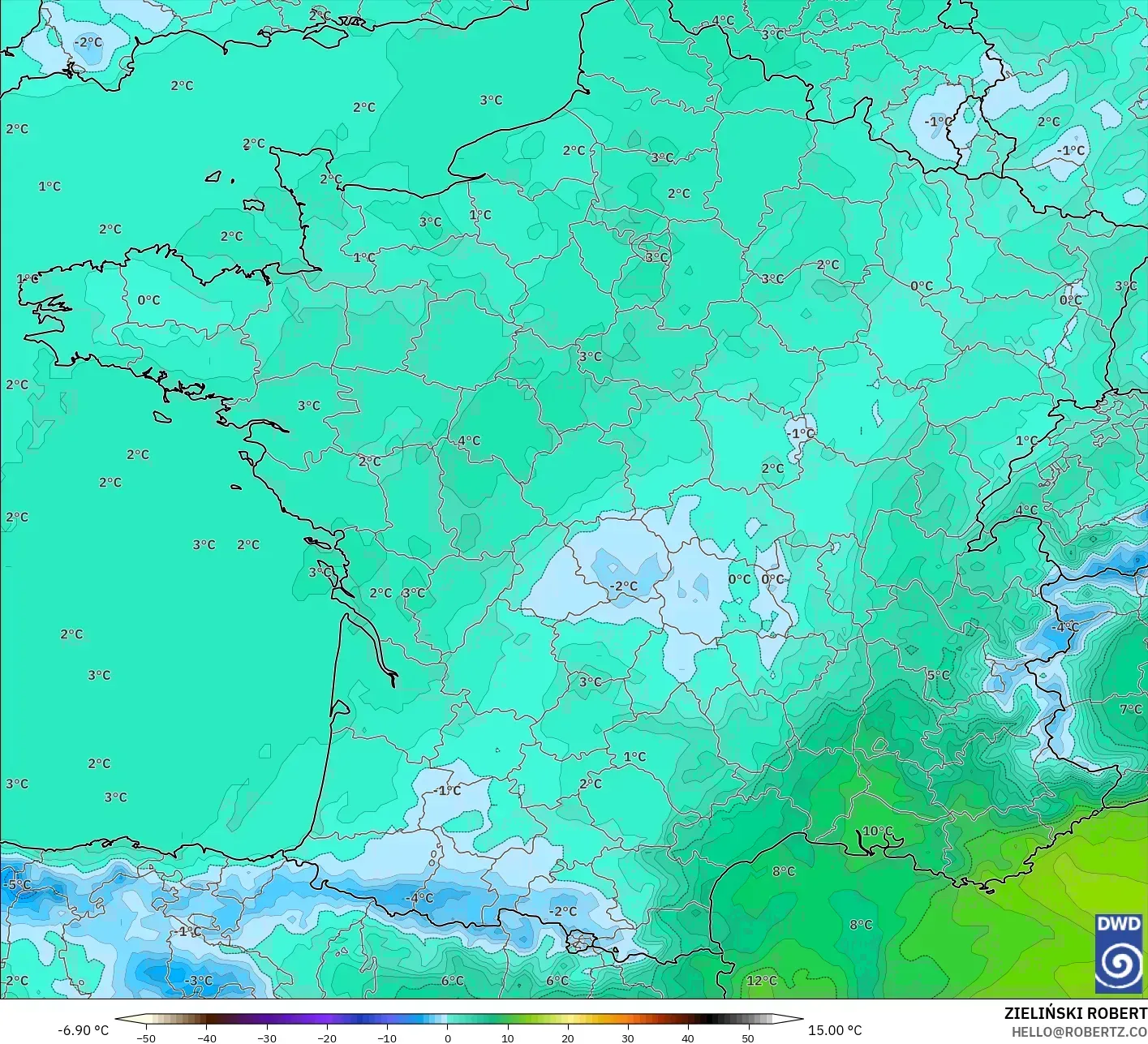 ICON model - Prancis, Suhu 850 hPa