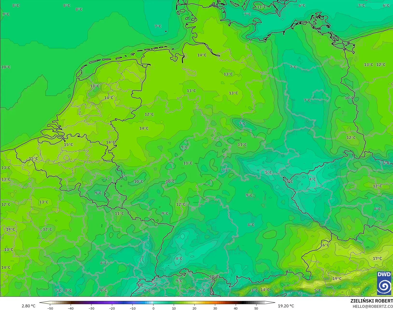 ICON model - Jerman, Suhu 2 m
