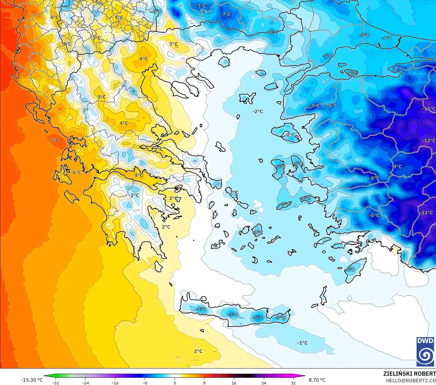ICON model - Yunani, Anomali Suhu 850 hPa