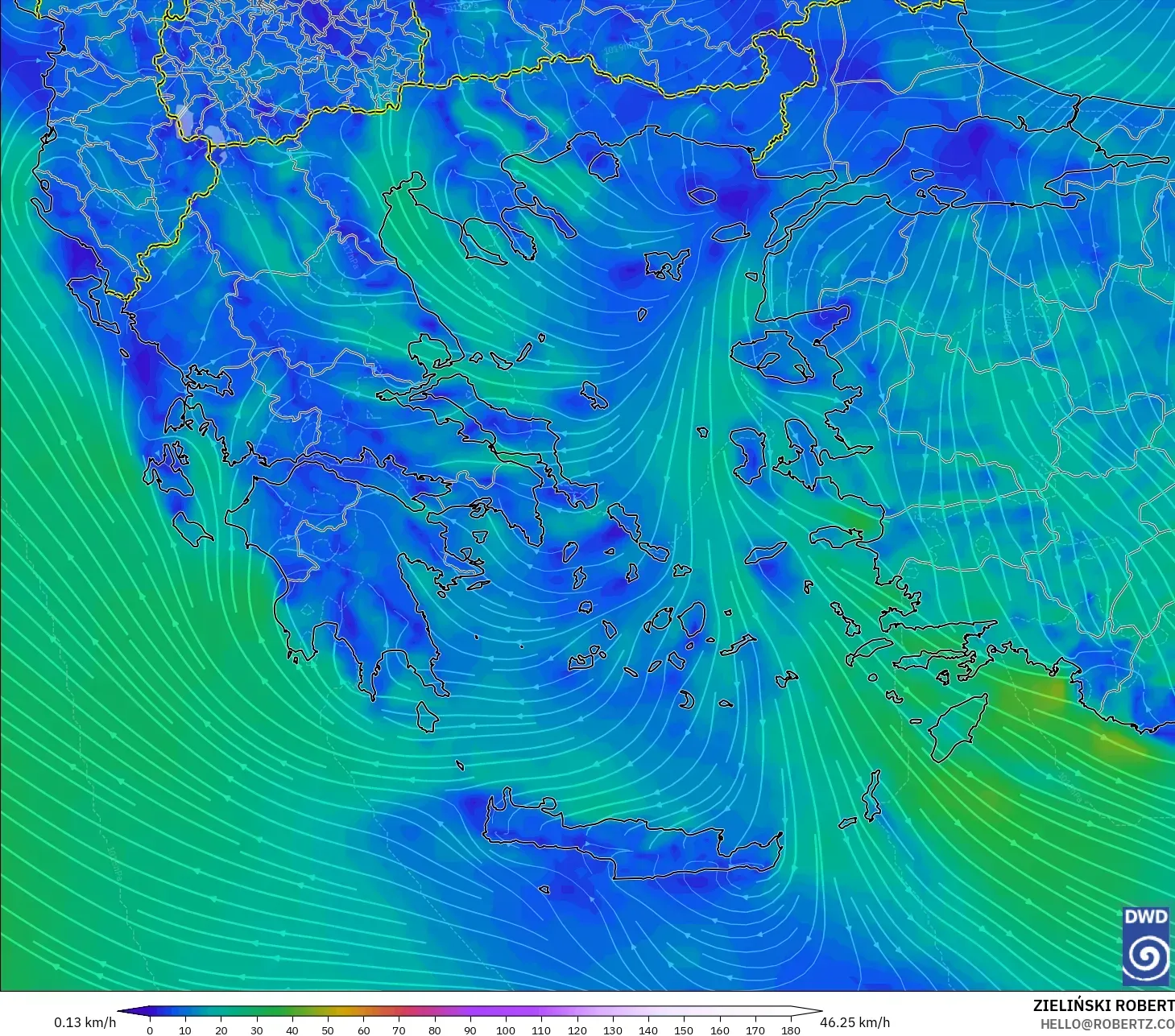 ICON model - Yunani, Angin 10 m