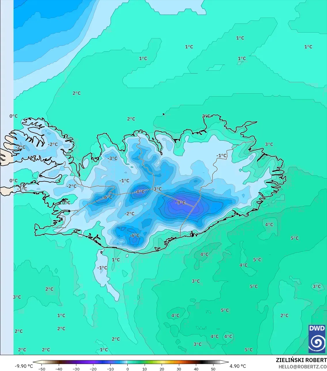 ICON model - Islandia, Titik Embun 2 m