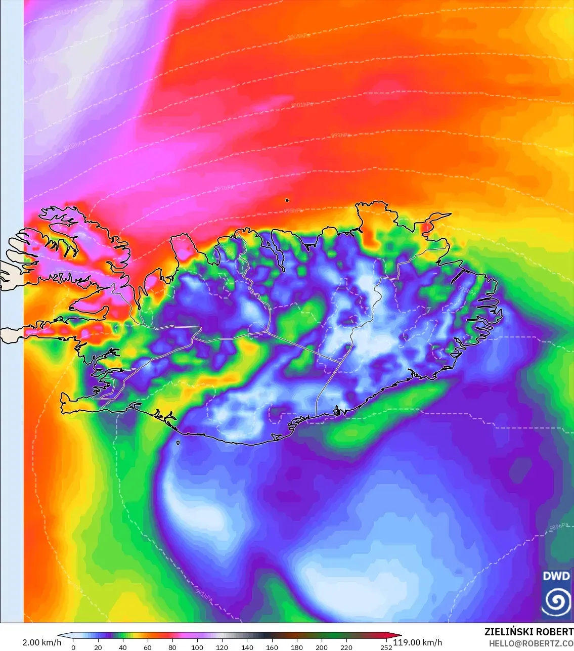 ICON model - Islandia, Puncak Hembusan