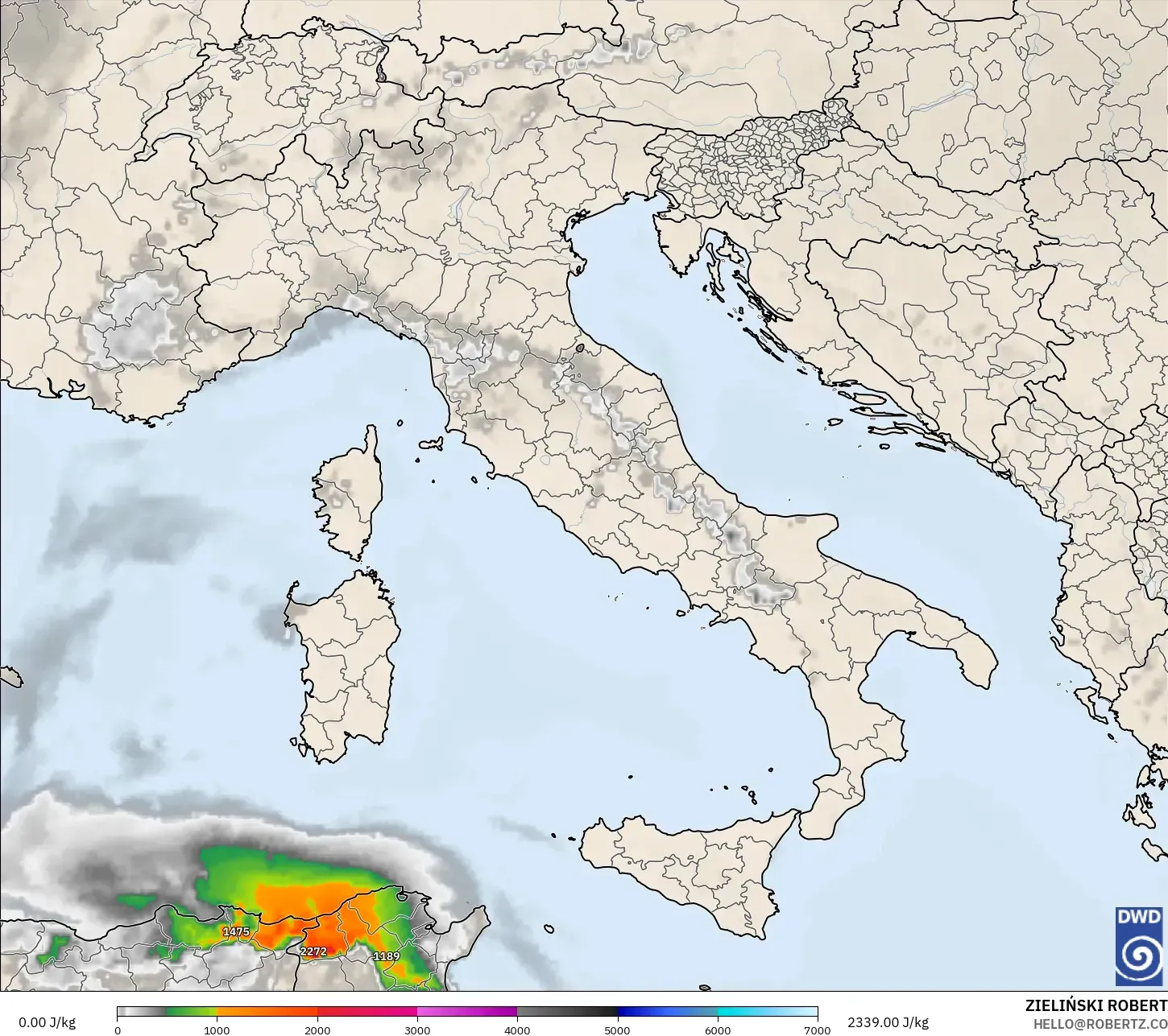 ICON model - Italia, CAPE