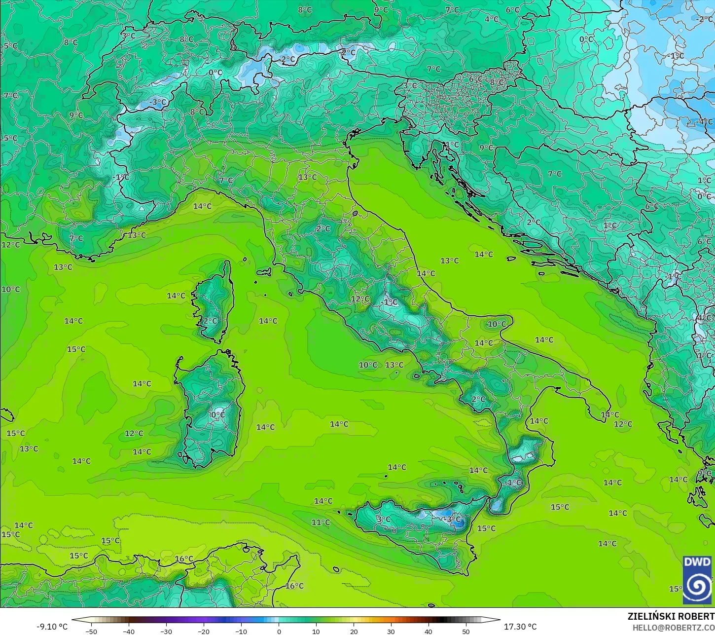 ICON model - Italia, Titik Embun 2 m