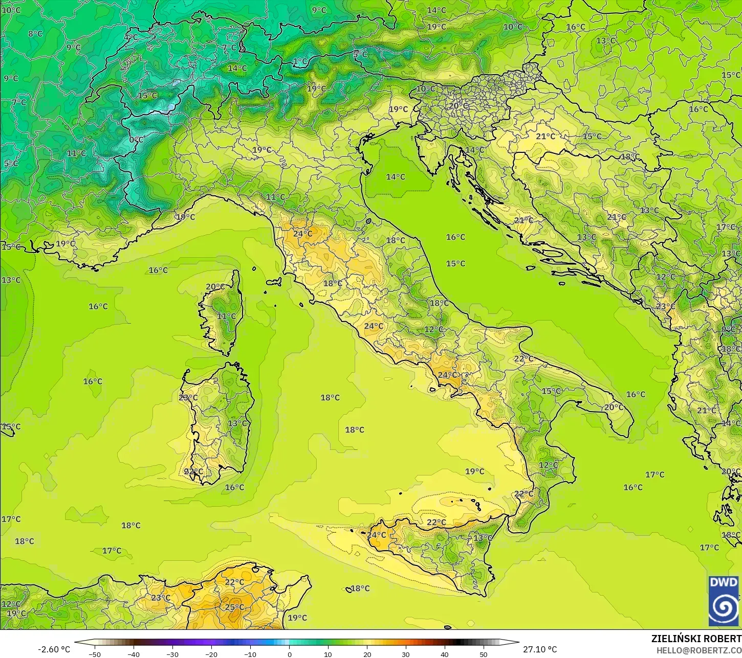 ICON model - Italia, Suhu 2 m